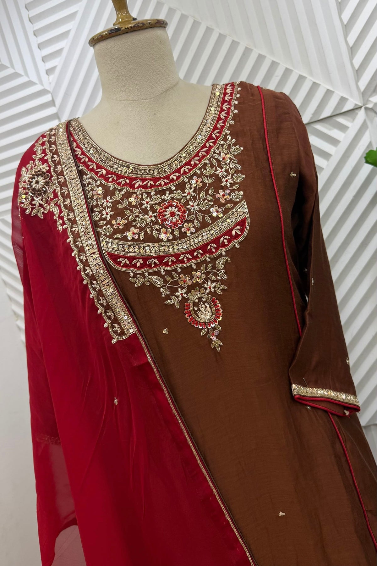 ✨Dia - Diwali Special Brown Mul Chanderi A-Line Kurta Set