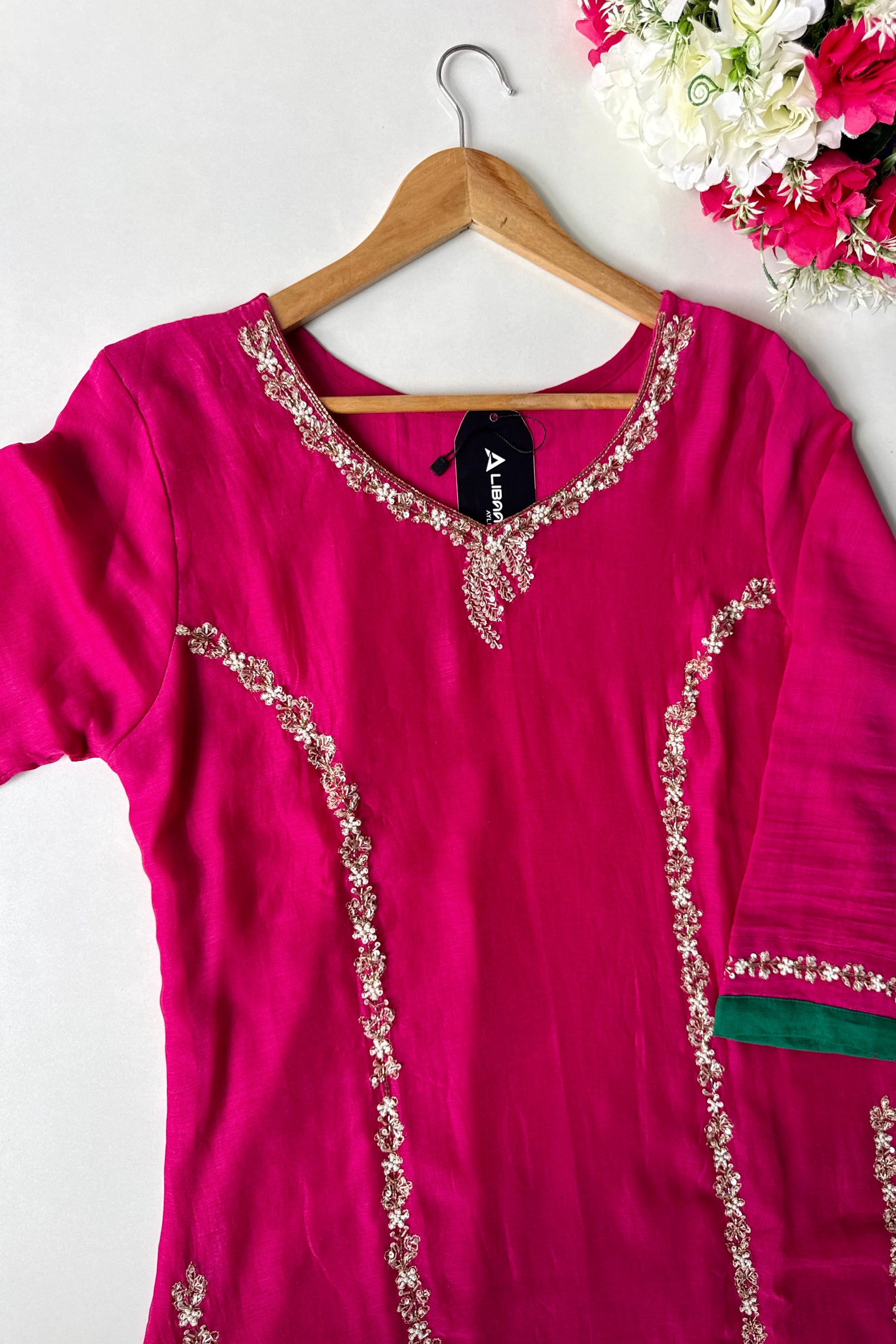 ✨”Maya - Premium Pink Mul Chanderi A-Line Kurta Set