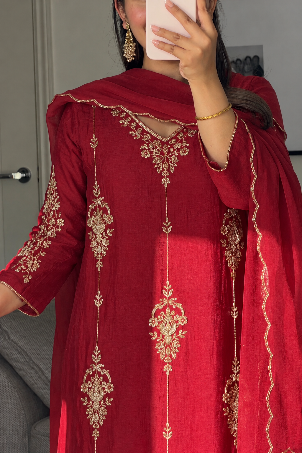 ✨Rida - Diwali Special Red Mul Chanderi A-Line Kurta Set