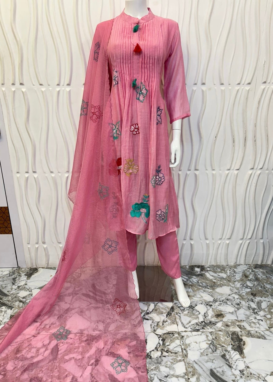 “ANVI” pastel pink Mul Chanderi anarkali kurta set