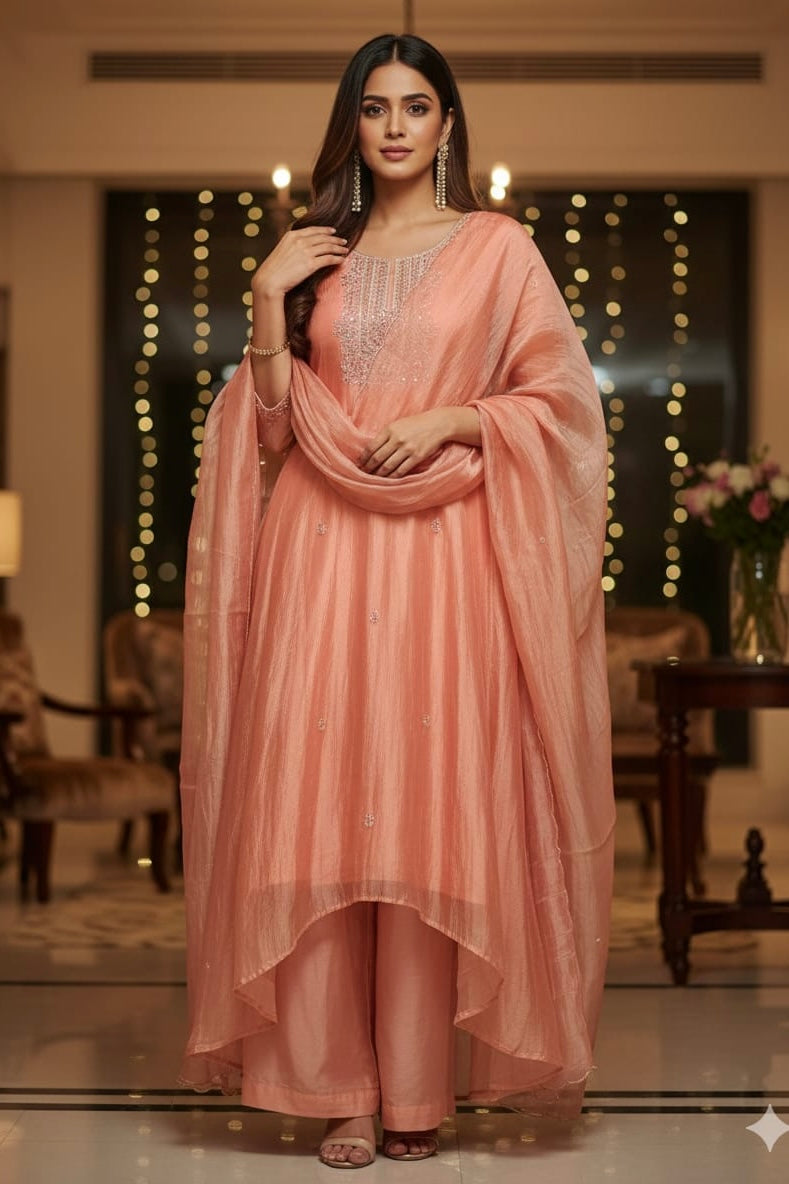 “Aurea” Premium Glass Tissue Kurta Set with Hand Embellished