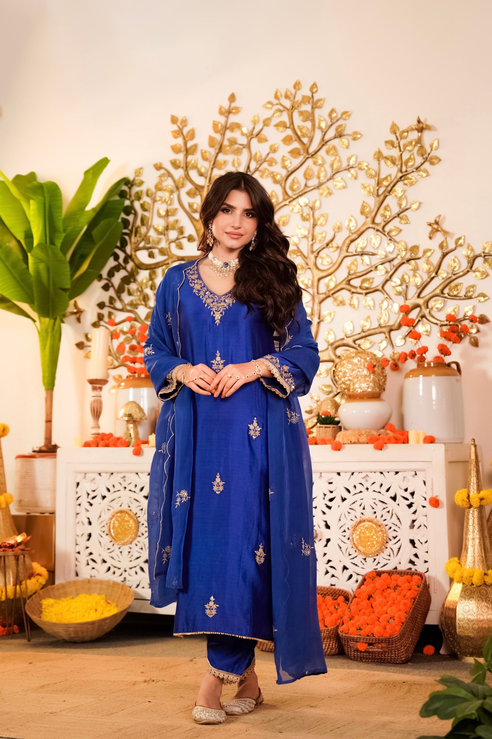 “Vanya” Beautiful Blue Dola silk handcrafted kurta set
