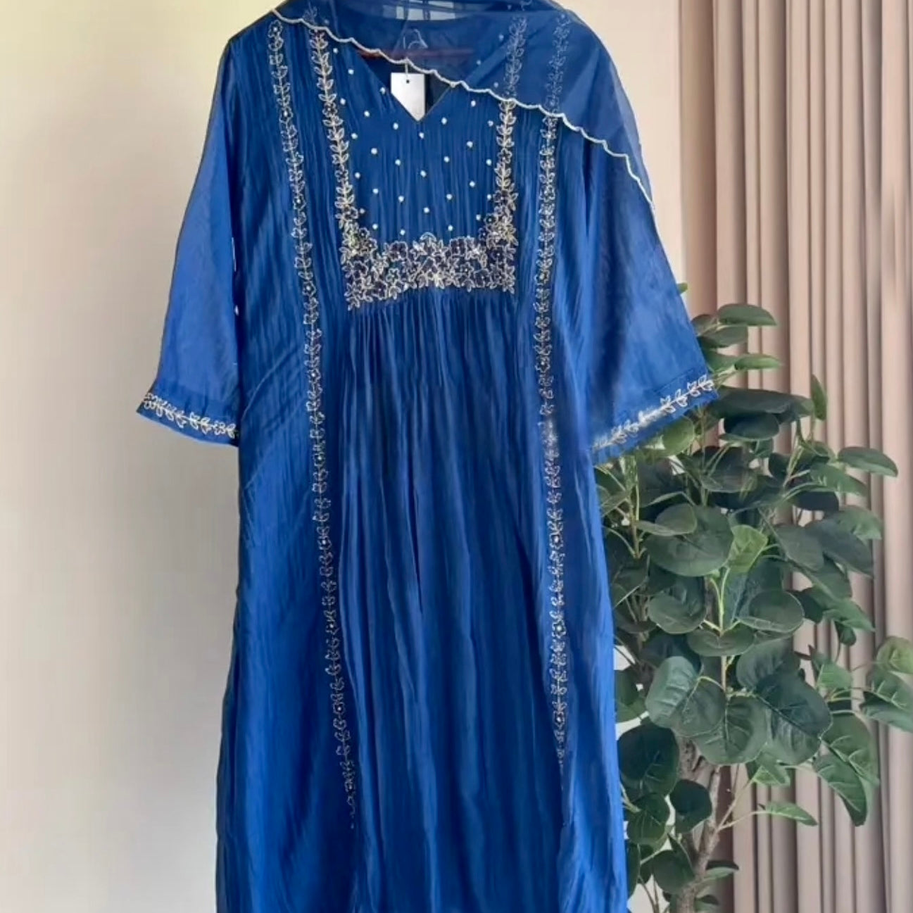 💙Ayza- Premium Blue Mul Chanderi A Line Suit set 🛍️