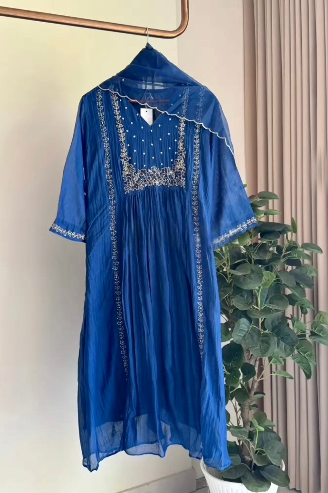 💙Ayza- Premium Blue Mul Chanderi A Line Suit set 🛍️