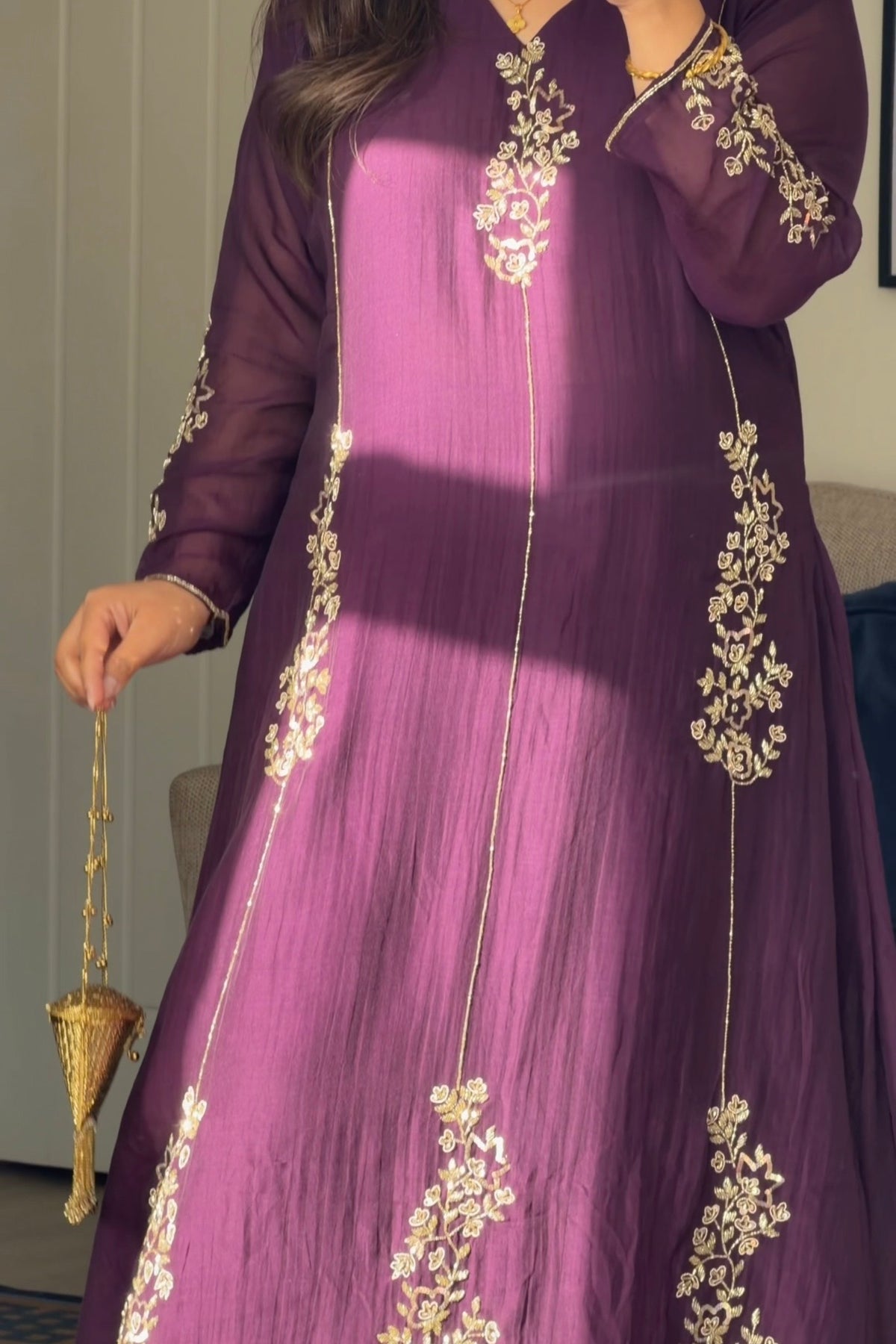 ✨Rida - Premium Purple Mul Chanderi A-Line Kurta Set