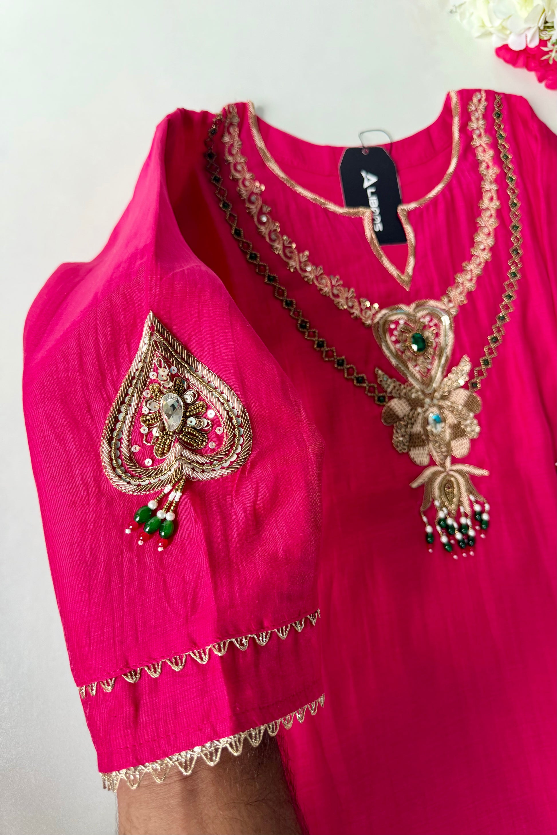 ✨”Falak - Premium Royal Pink Mul Chanderi A-Line Kurta Set