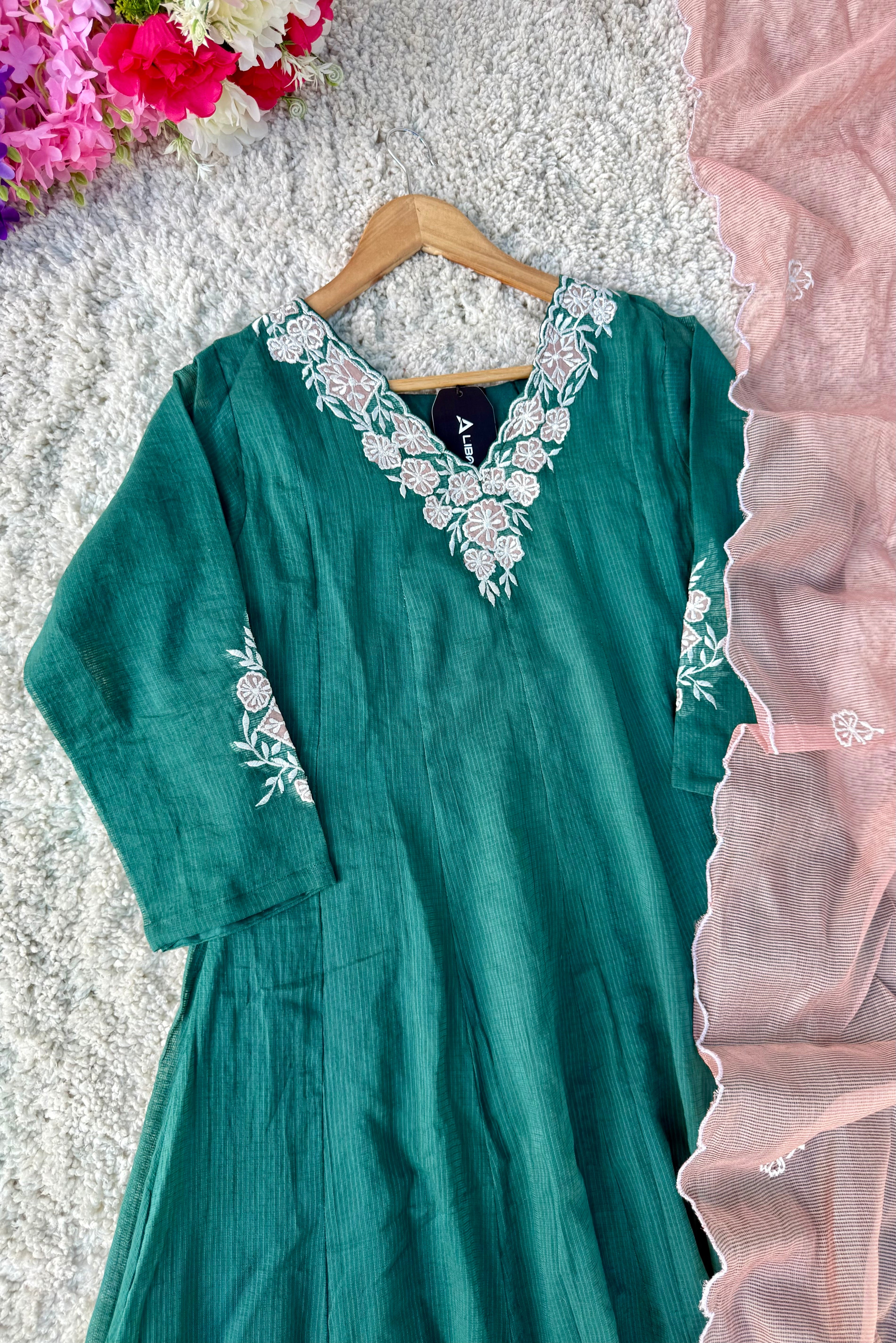 ✨AZ02- Beautiful Kota Embroidered A Line Kurta set
