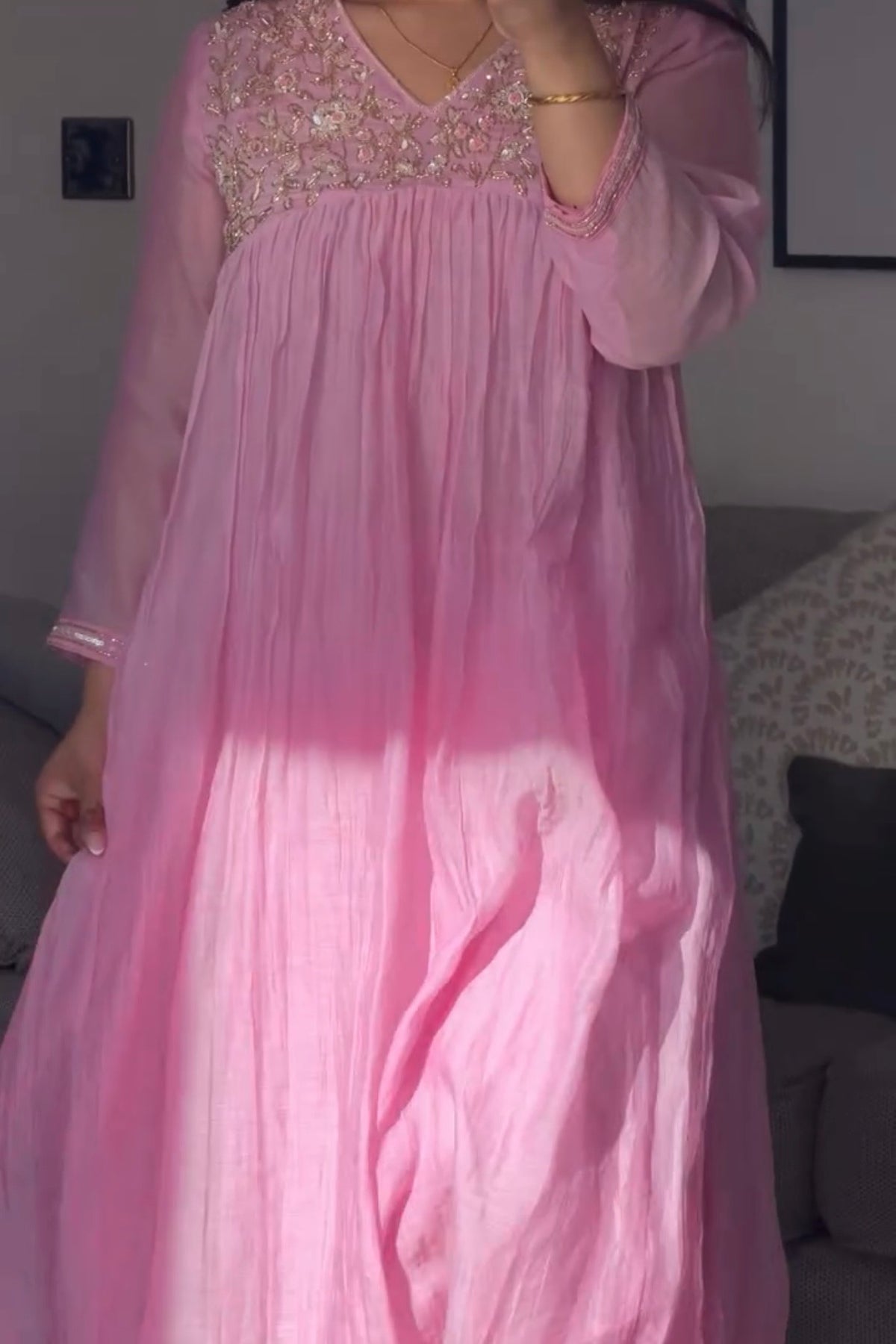✨”Mahek- Premium Pink Mul Chanderi A-Line Kurta Set✨