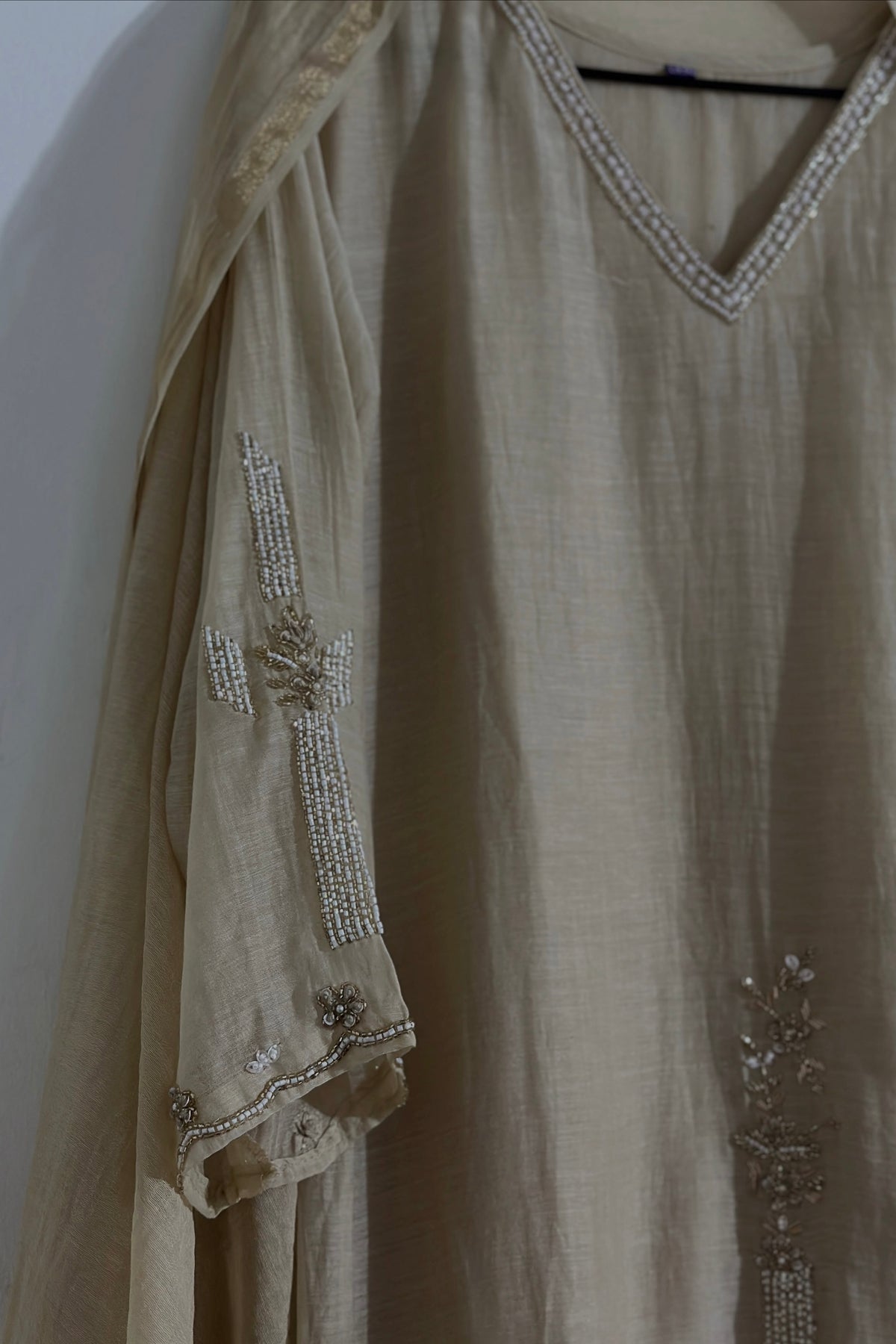 ✨ Mishka- Premium Champagne Ivory Mul Chanderi A Line Kurta Set