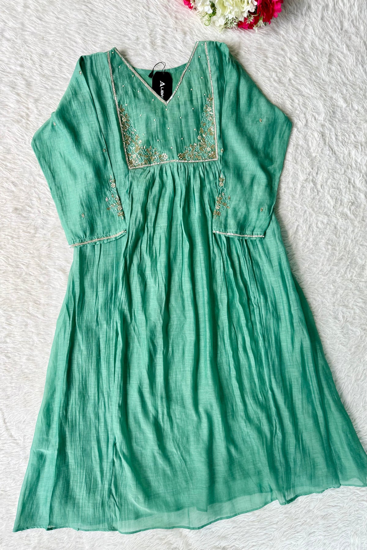 ✨ Gulnoor – Green Mul Chanderi A-Line Kurta Set with Dupatta
