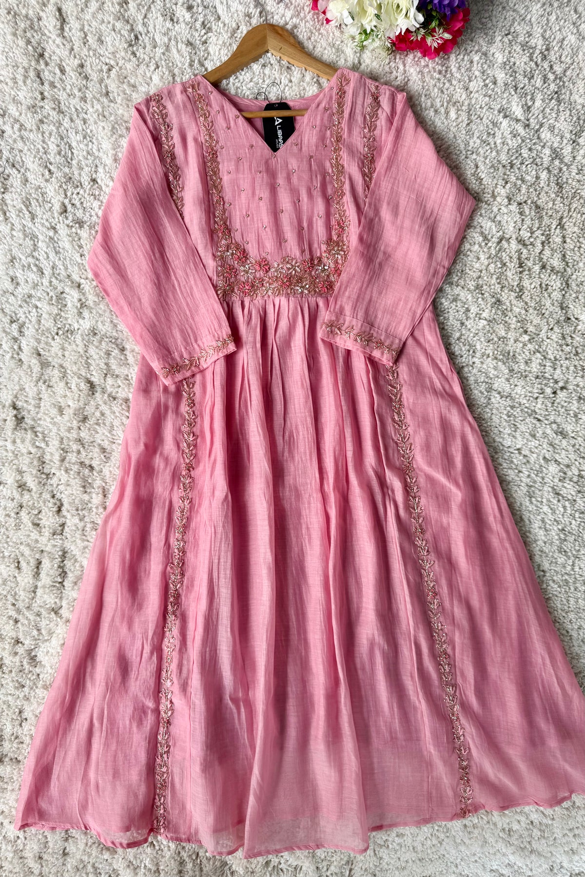 “Ayza” Premium Blush Rose Pink  Mul Chanderi A Line Suit set