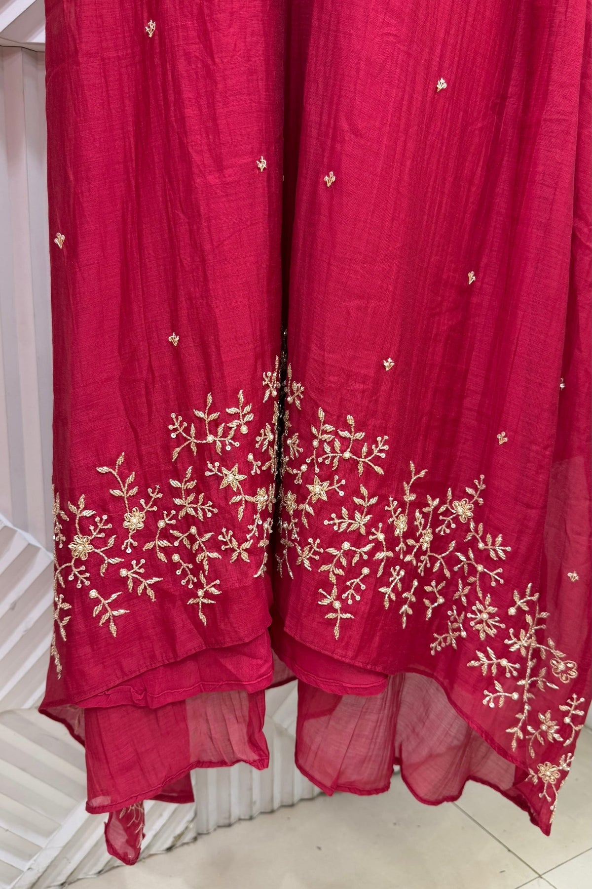 ✨Samaira - Premium Banaras mul chanderi Daman work A Line Kurta Set