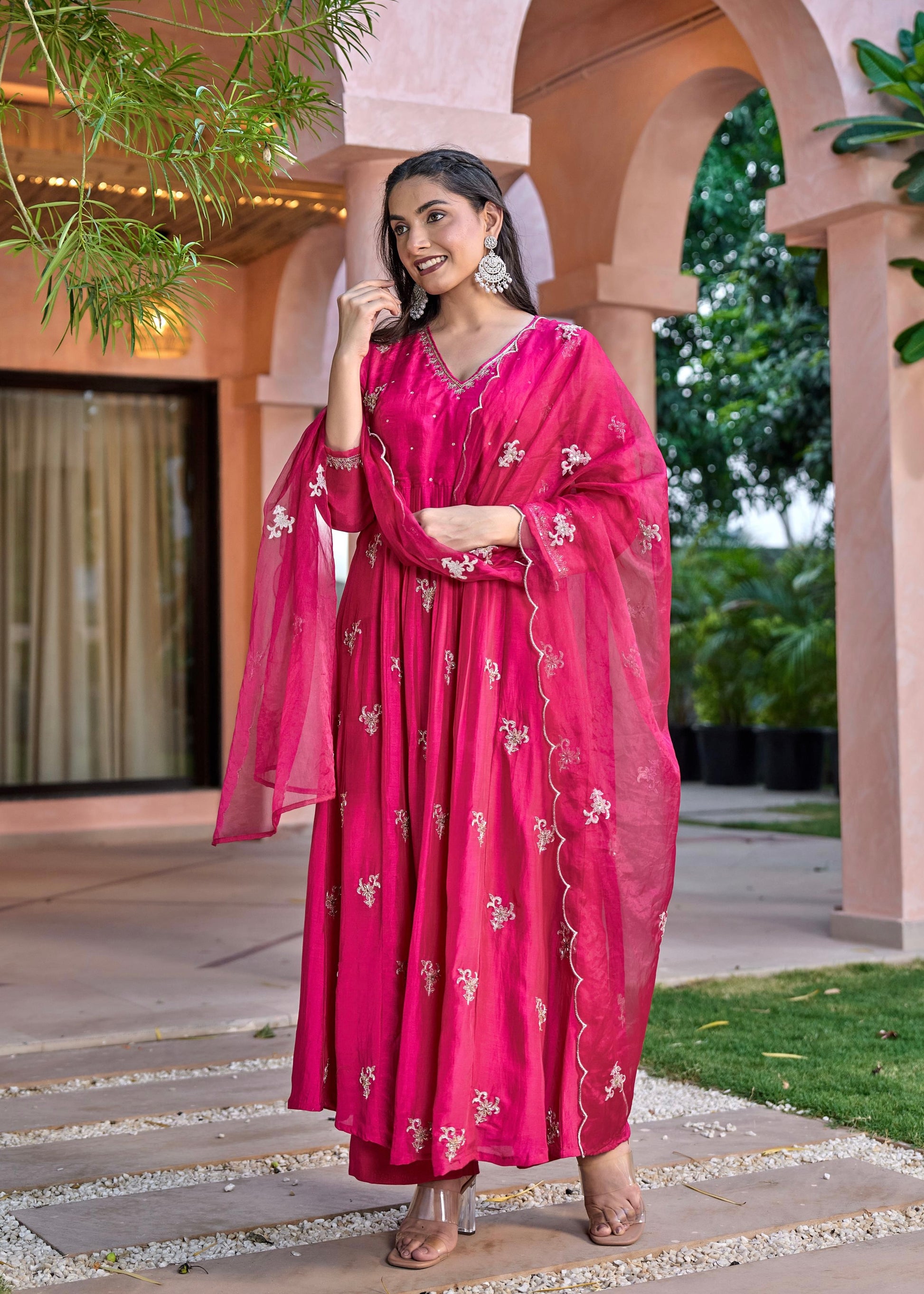 “Ishira” Premium Mul Chanderi Anarkali Kurta Set with Handwork