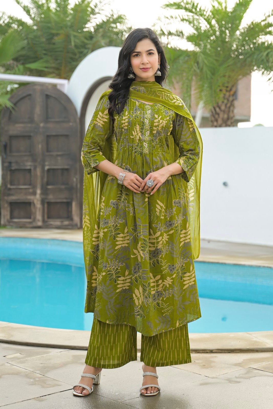“Driti” Floral Printed Cotton Kurta pant with Dupatta set