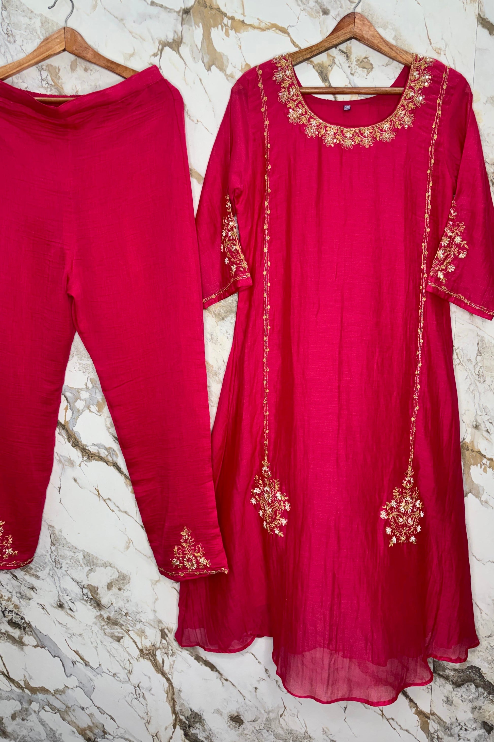 💕”Nayra –  Premium Pink Mul Chanderi A-Line Kurta Set