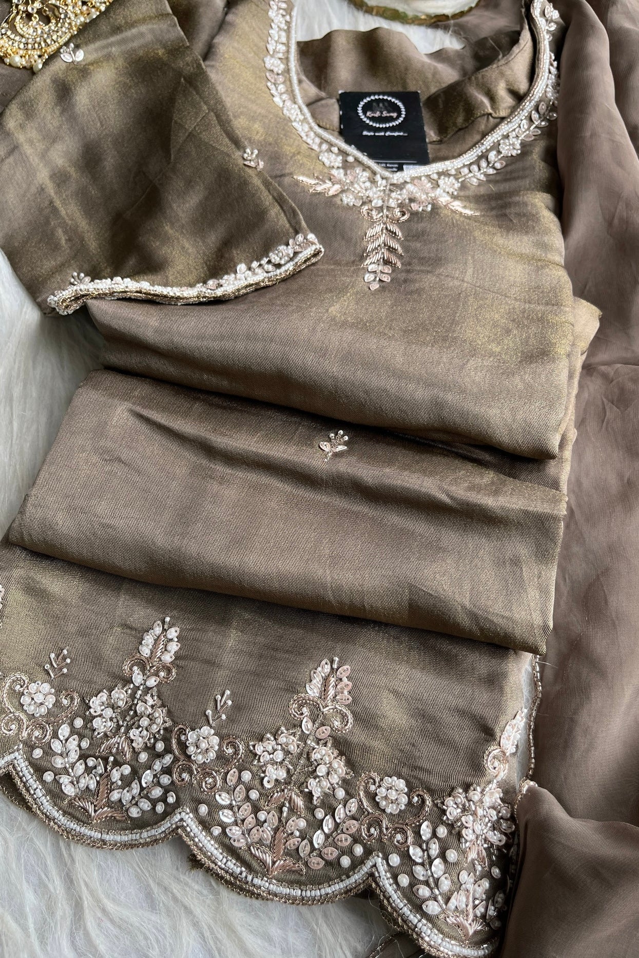 ✨Az002- Champagne Gold Tissue Divider Sharara Suit