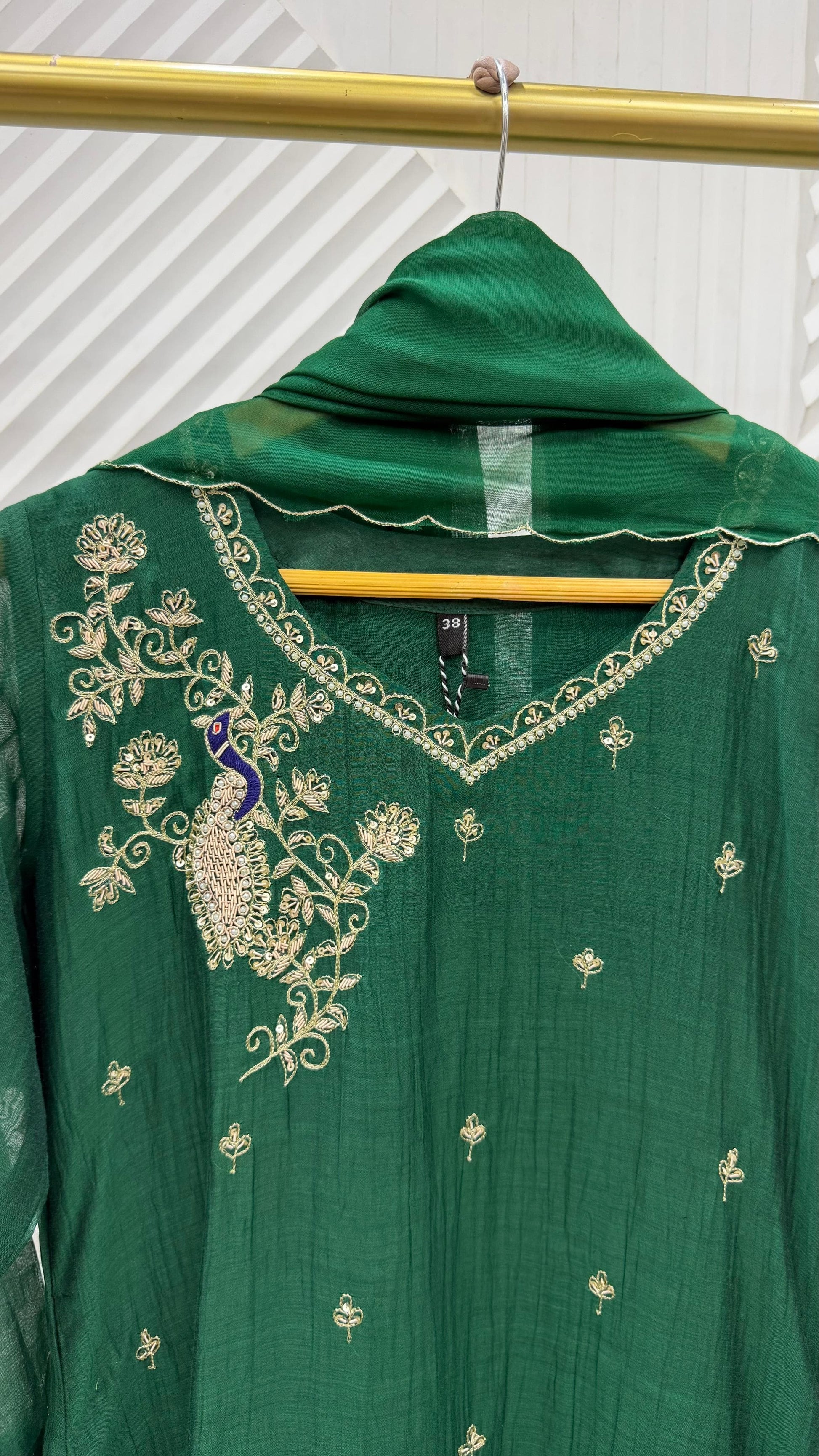 ✨Nora - Premium Green Mul Chanderi A Line Kurta Set ✨