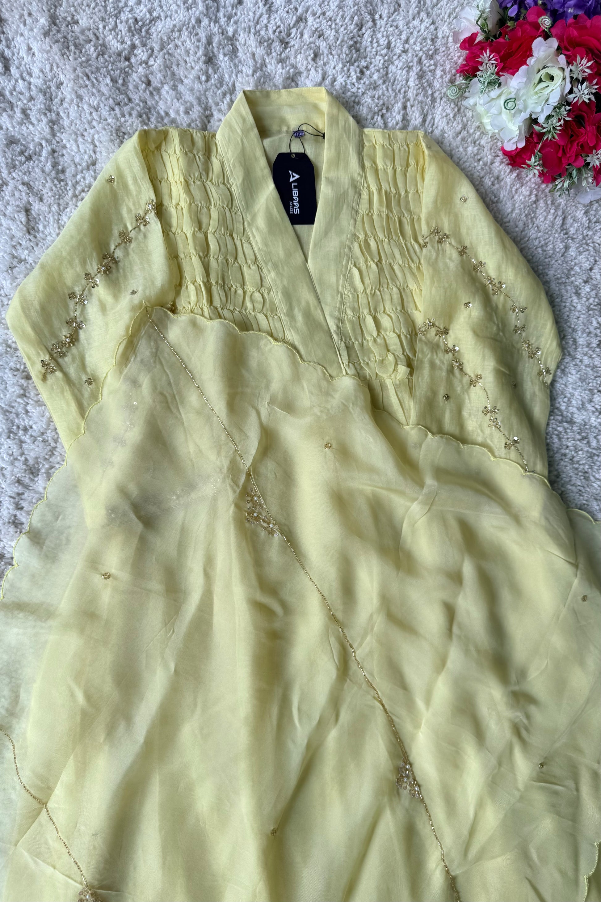 ✨Umang- Premium Yellow Mul Chanderi Anarkali Kurta Set