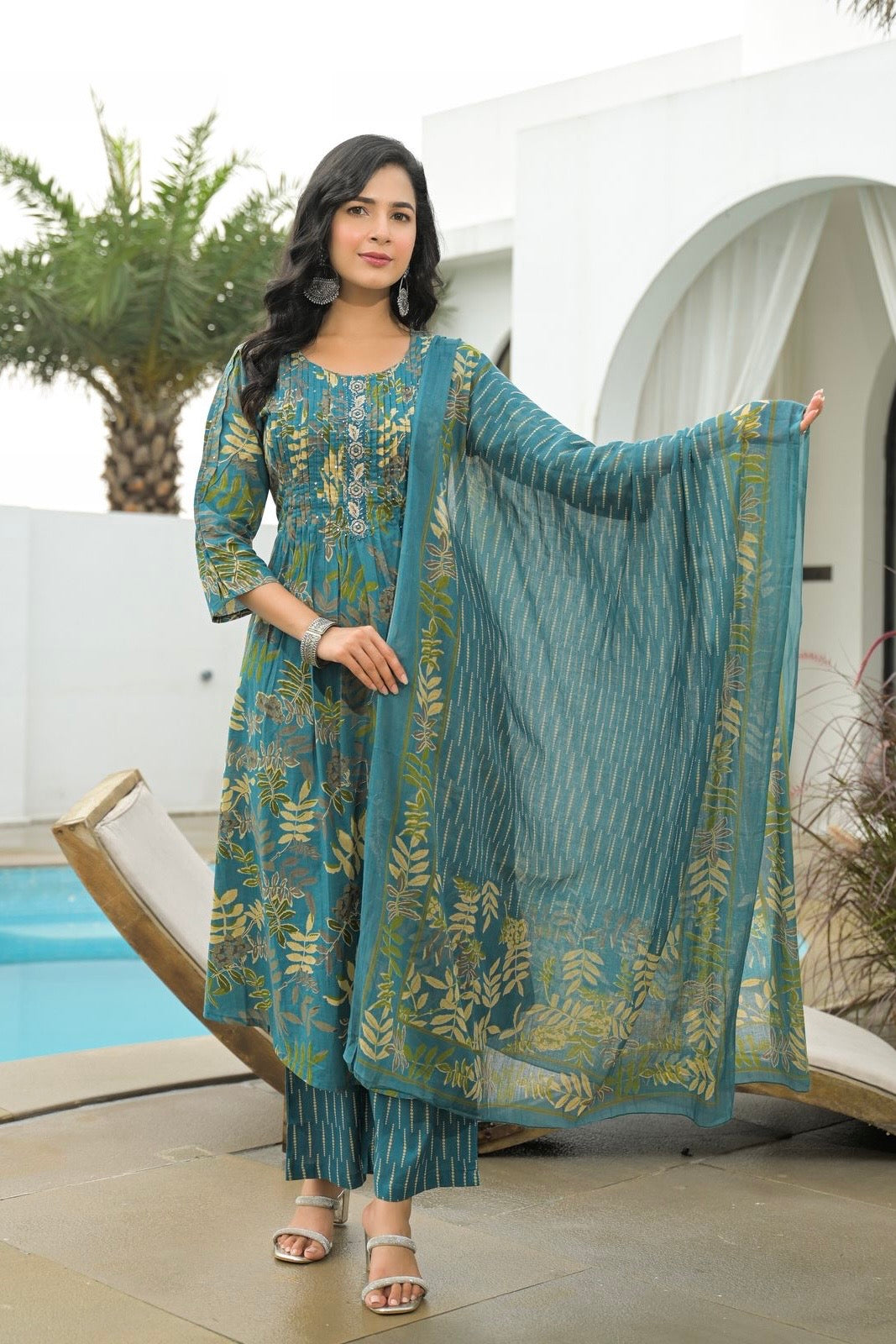 “Driti” Floral Printed Cotton Kurta pant with Dupatta set