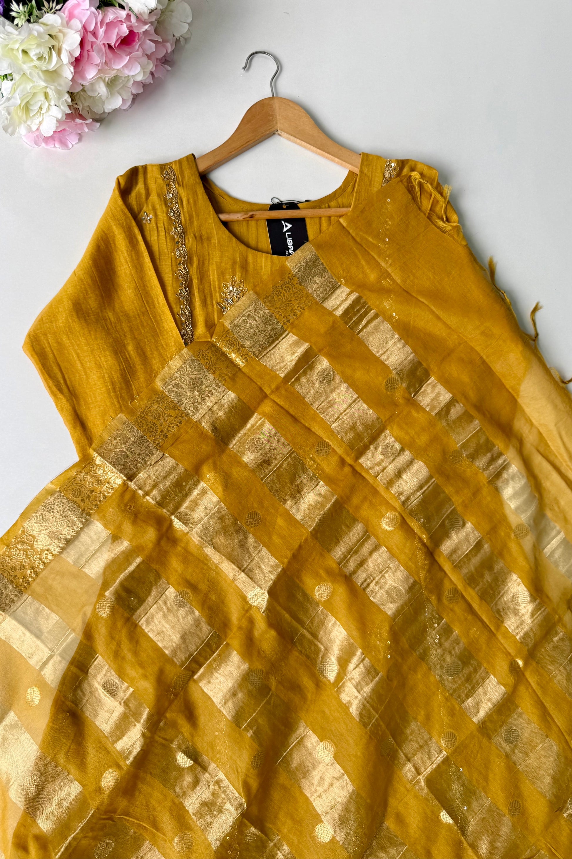 “Ujjwal” Trending yellow Mul Chanderi A Line Kurta set 🛍️