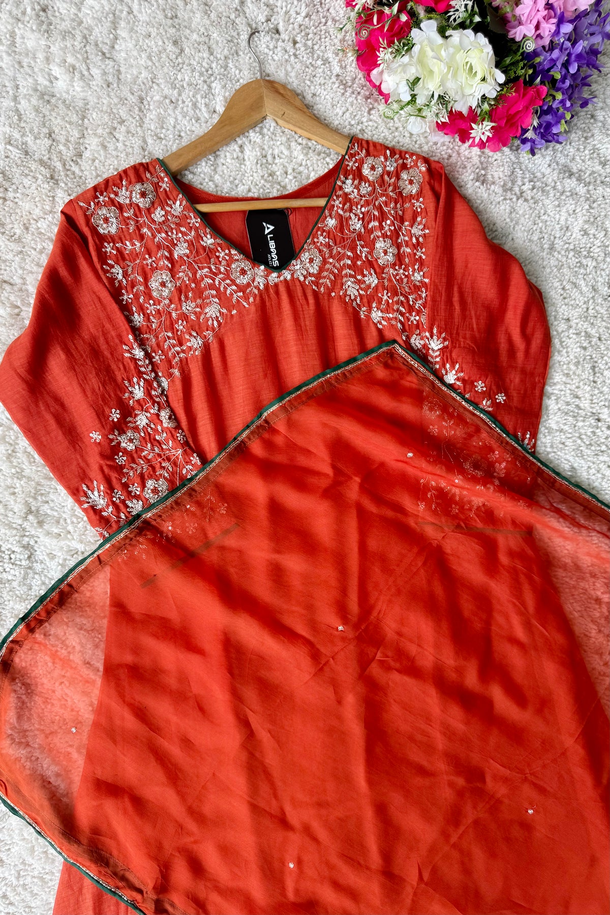 ✨Myra - Premium Orange Mul Chanderi A-Line Anarkali Kurta set