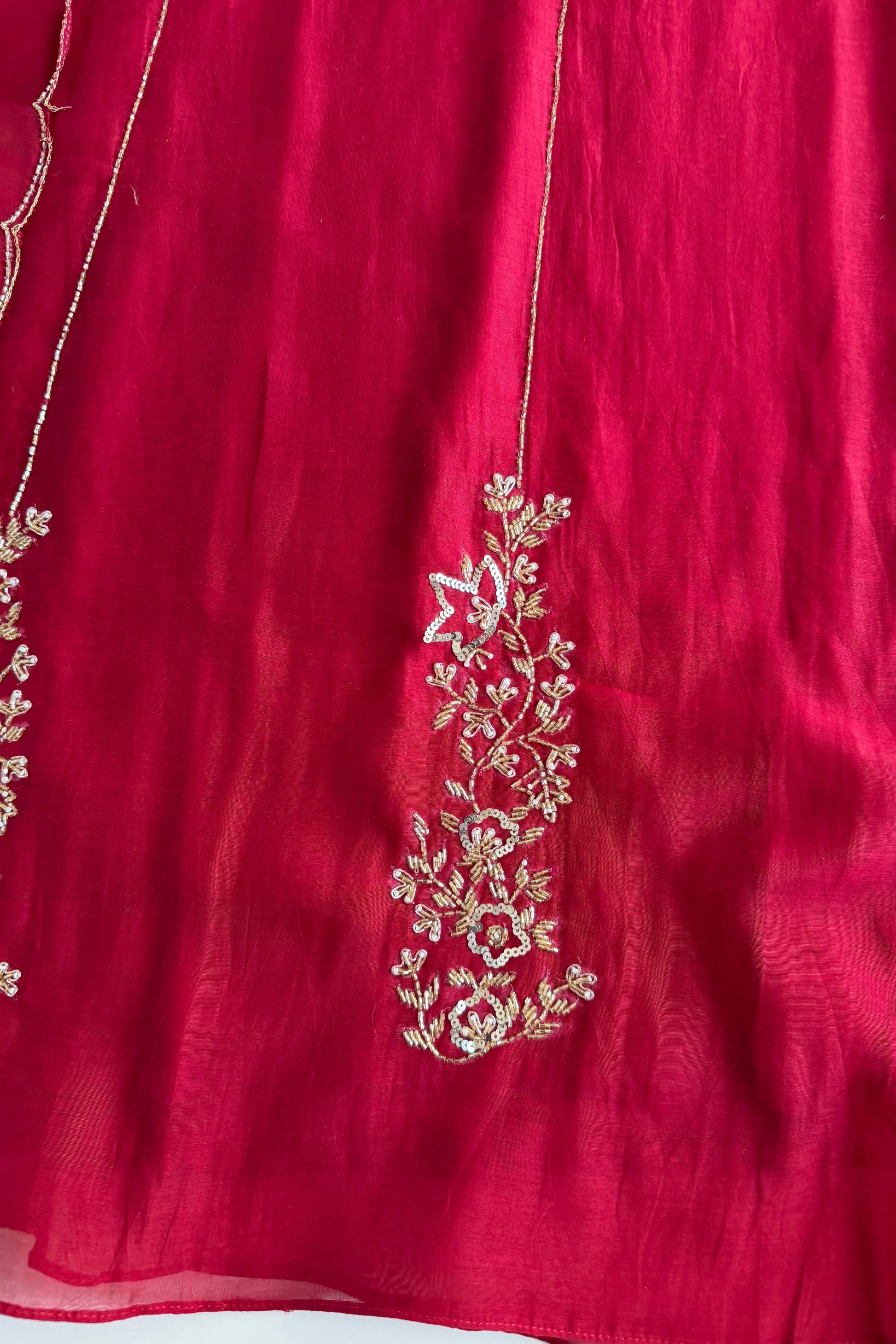 ✨”Rida - Premium Red Mul Chanderi A-Line Kurta Set