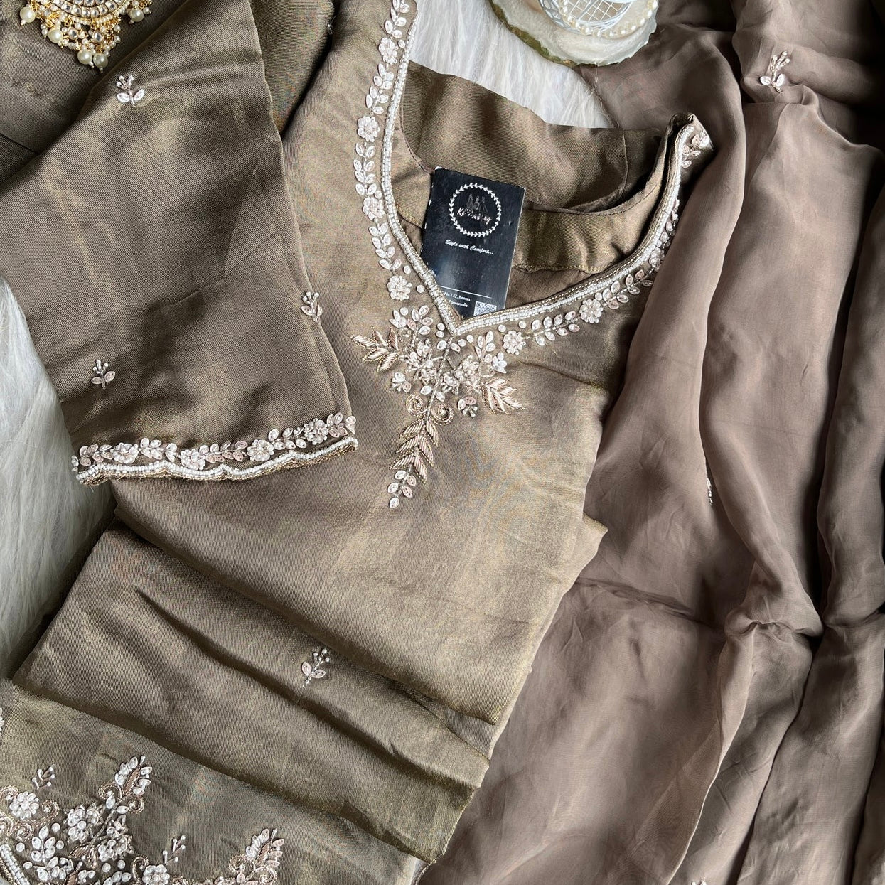 ✨Az002- Champagne Gold Tissue Divider Sharara Suit