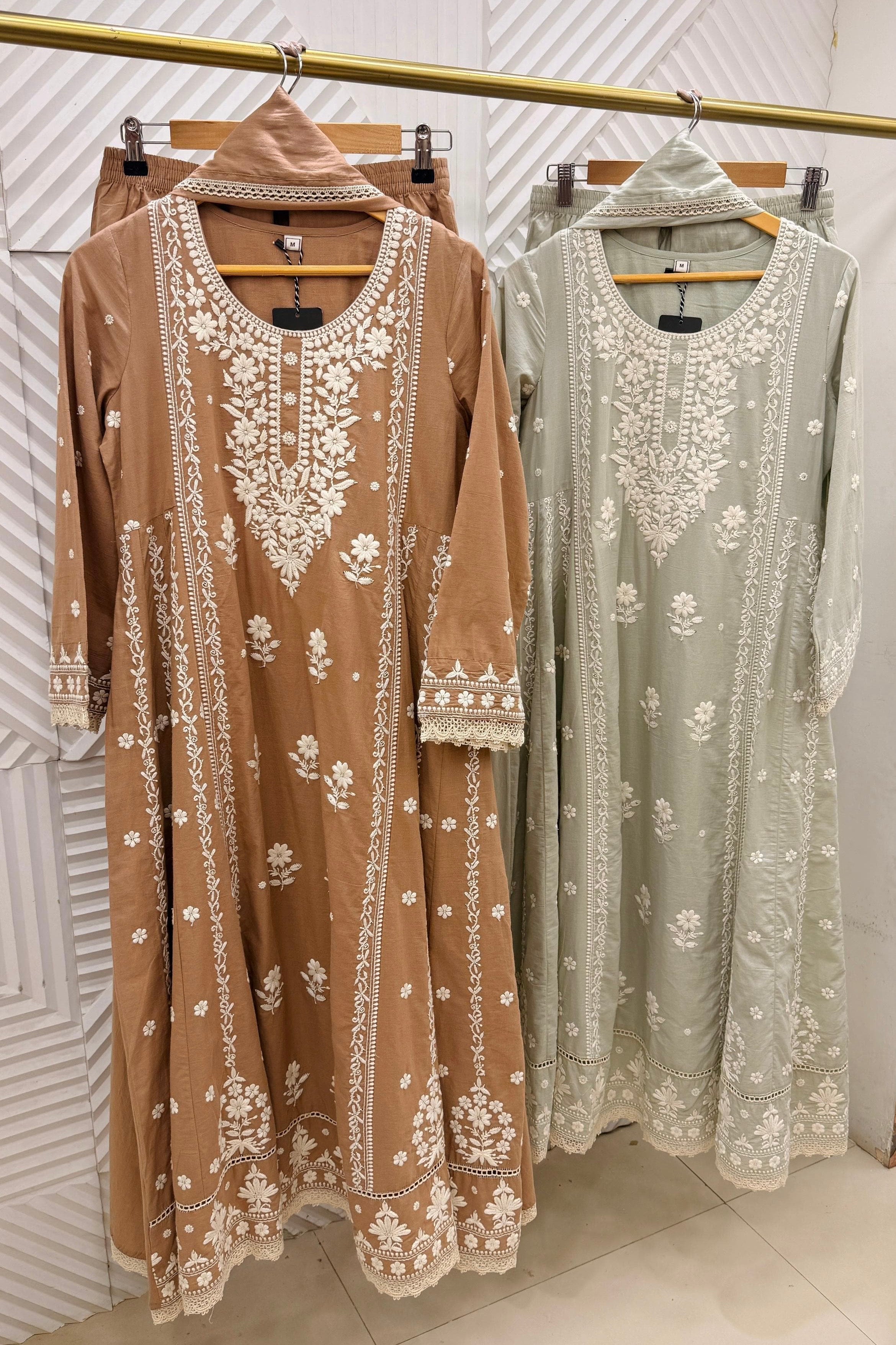 ✨”Inayat- Zehra Premium Cotton Embroidered Anarkali Suit Set