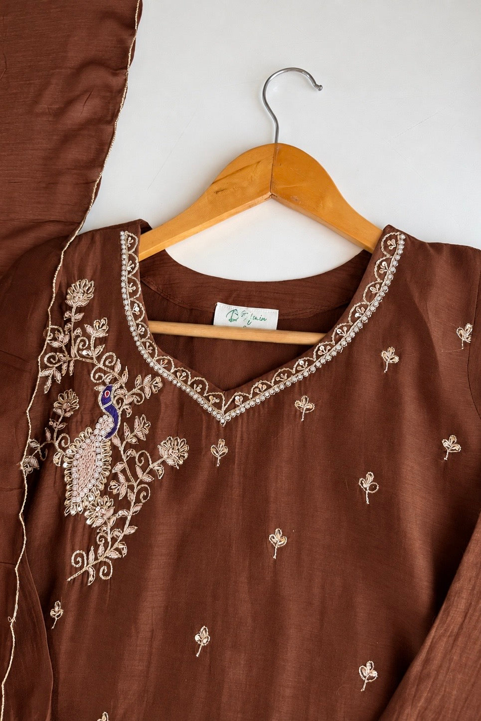 ✨Nora - Premium Chocolate Brown Mul Chanderi A Line Kurta Set ✨
