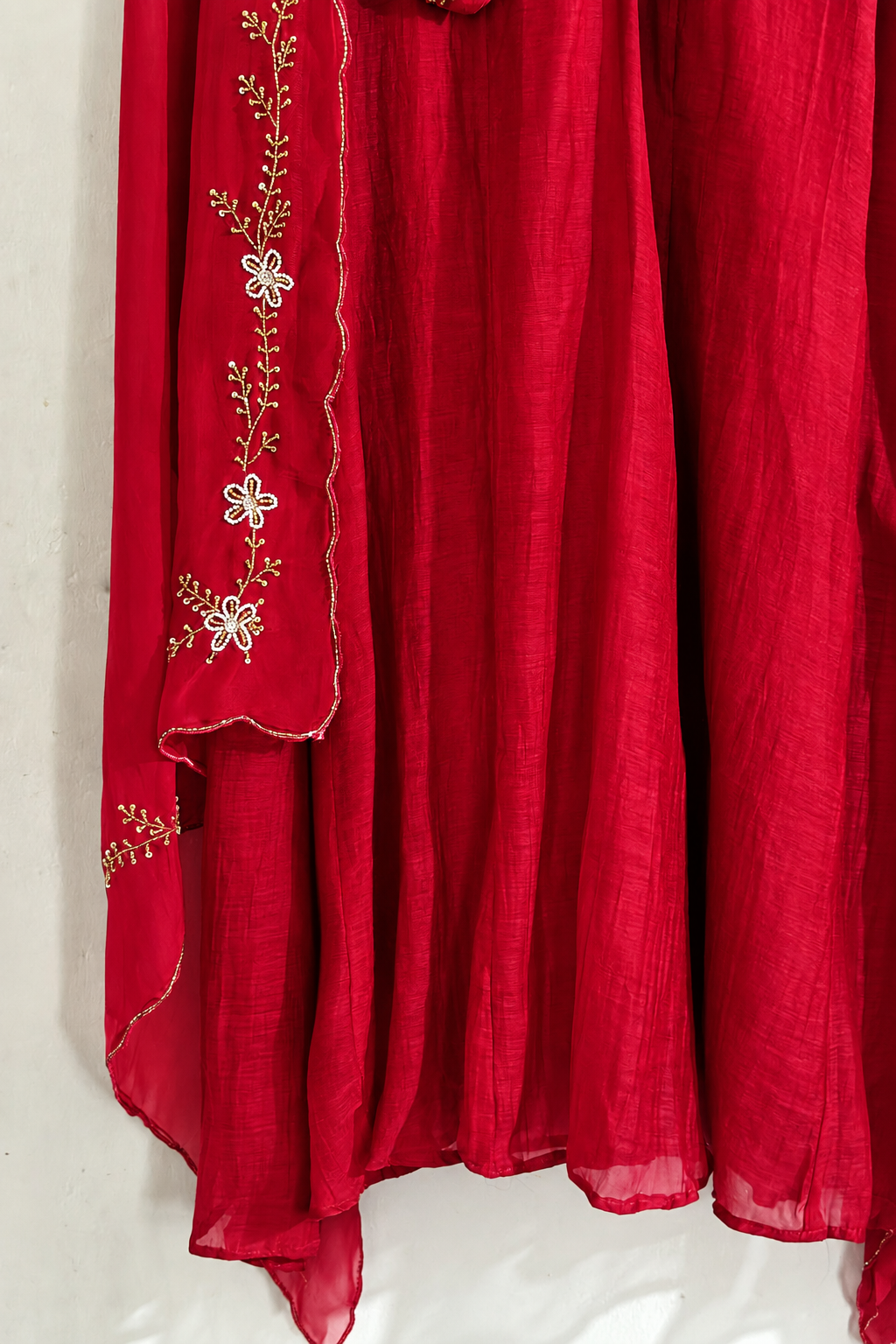 ✨Ay10- Beautiful Red Mul Chanderi A Line Kurta set 💫