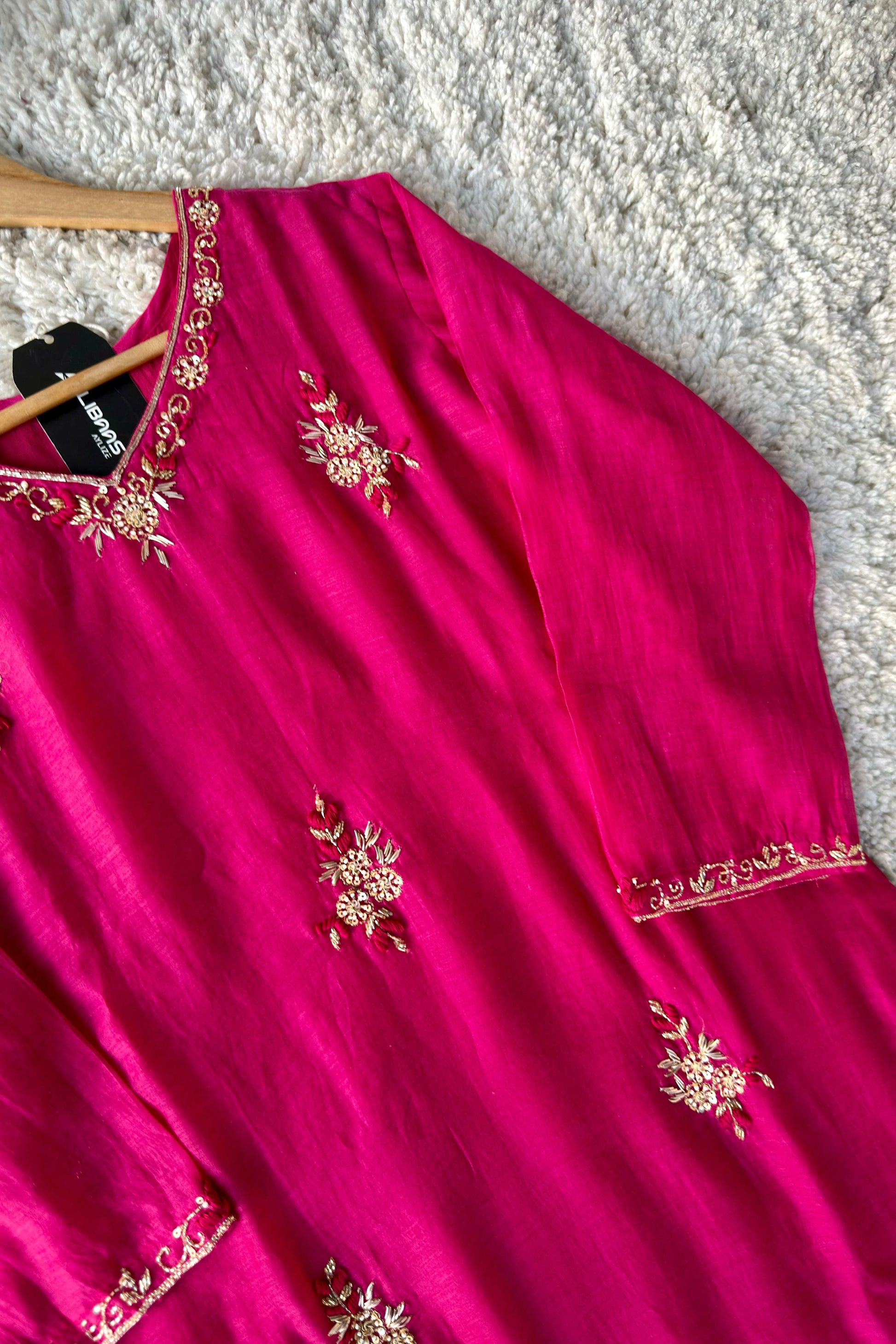 💕Zidan- Premium Pink Mul Chanderi A Line Suit set 🛍️