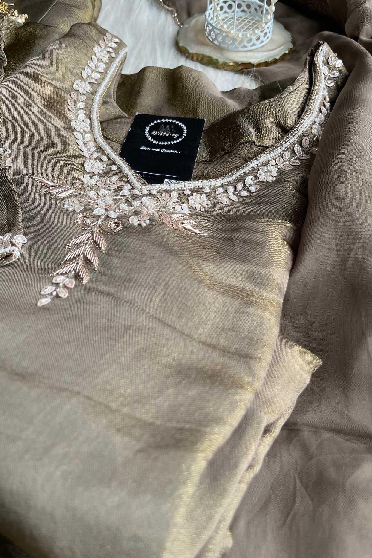 ✨Az002- Champagne Gold Tissue Divider Sharara Suit