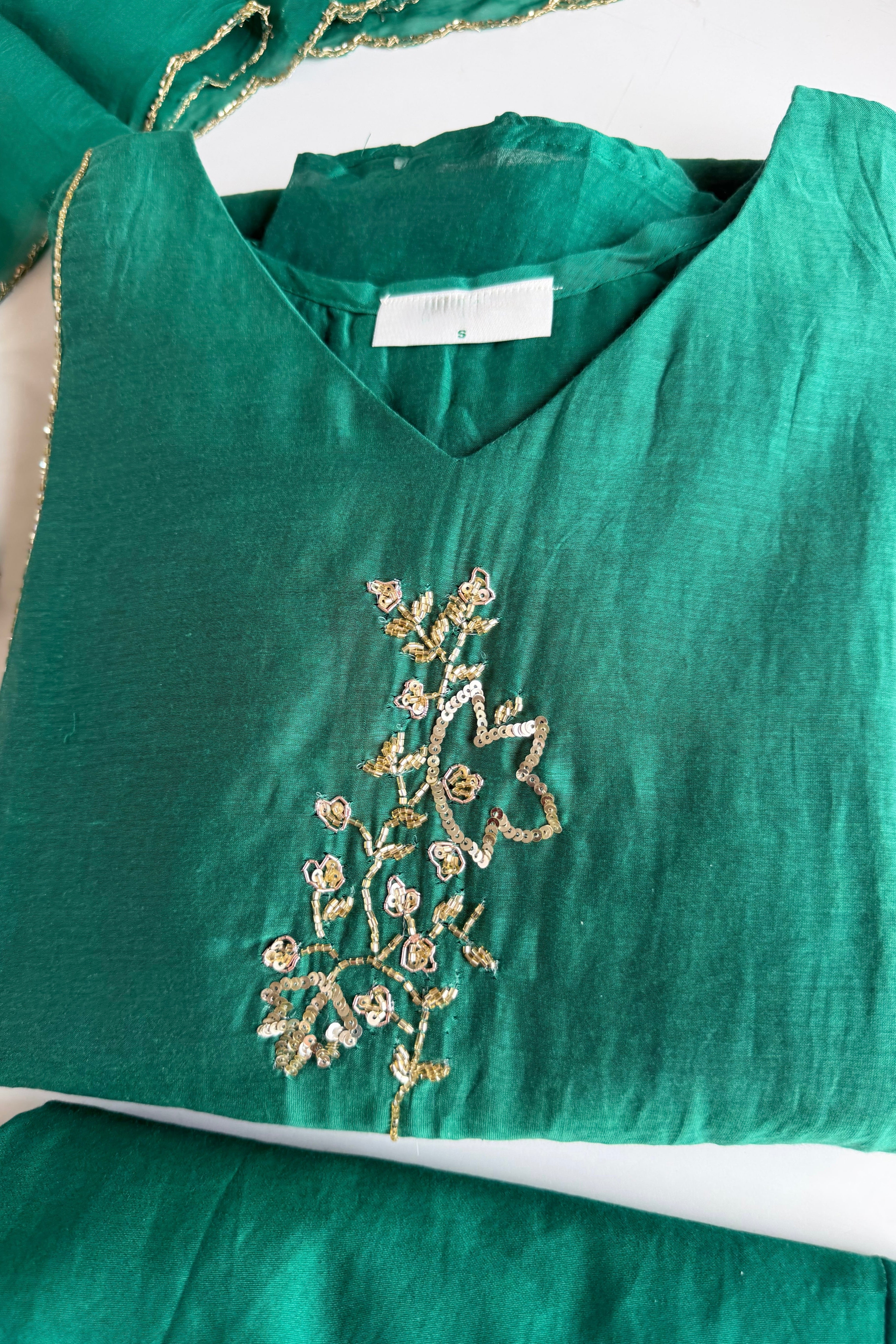 ✨”Rida - Premium Green Mul Chanderi A-Line Kurta Set