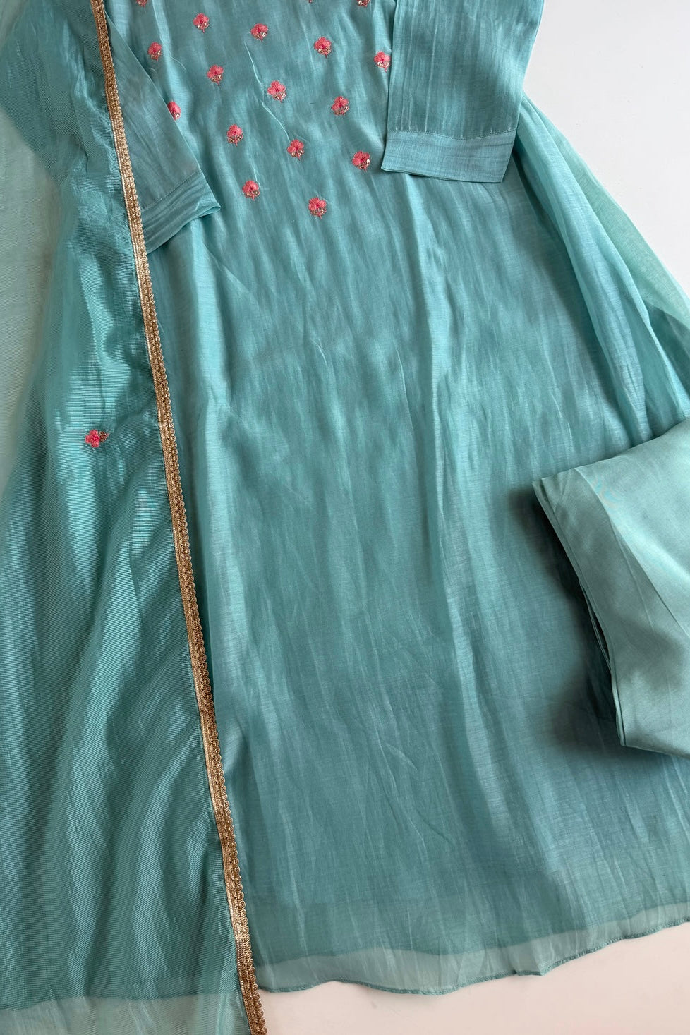 🛍️”Delilah – Premium Aqua Green Mul Chanderi A Line Kurta Set