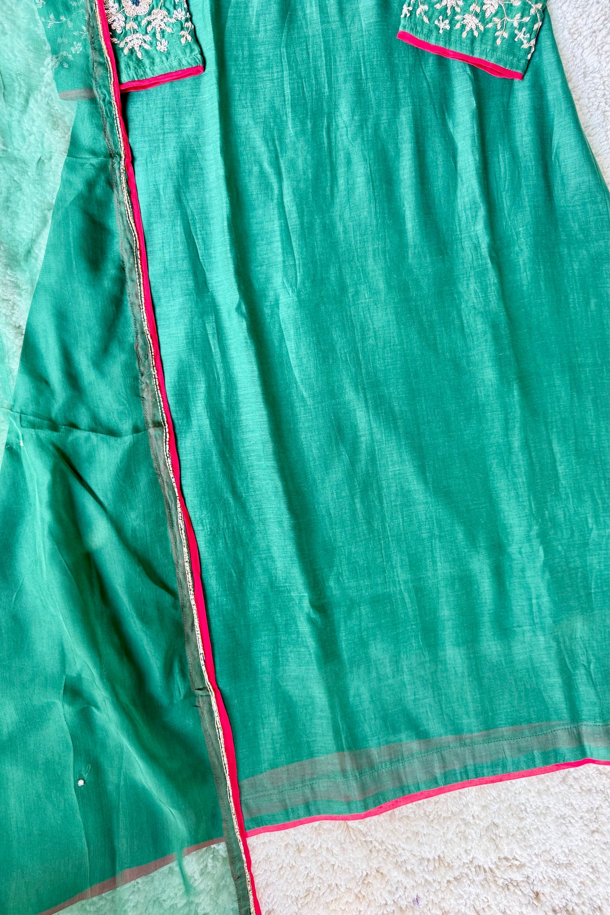 ✨Myra - Premium Green Mul Chanderi A-Line Anarkali Kurta set