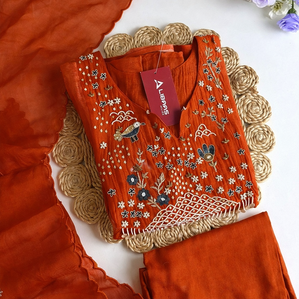 “Ishani” Premium Mul Chanderi A line Suit