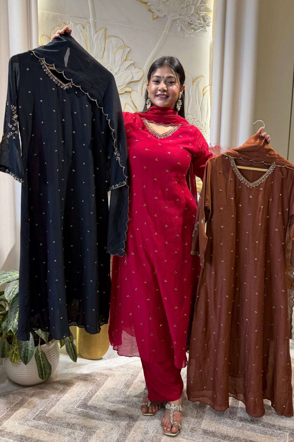 ✨Aditi - Karwa Chauth Special Mul Chanderi A-Line Kurta set