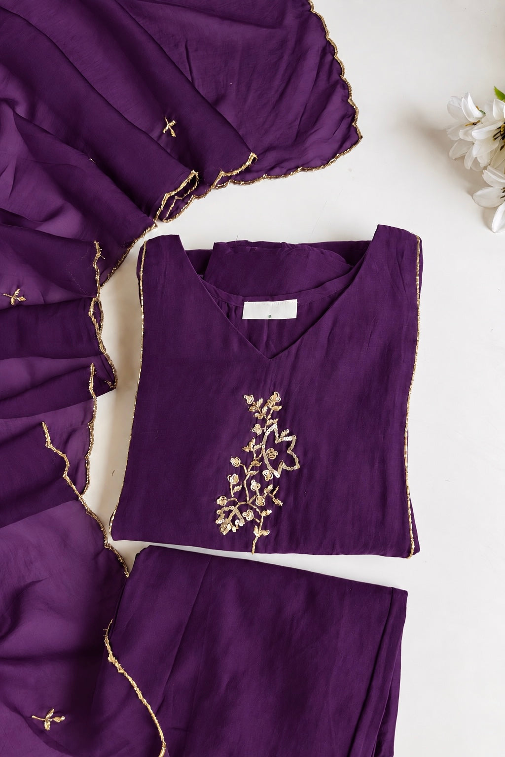 ✨”Rida - Premium Purple Mul Chanderi A-Line Kurta Set