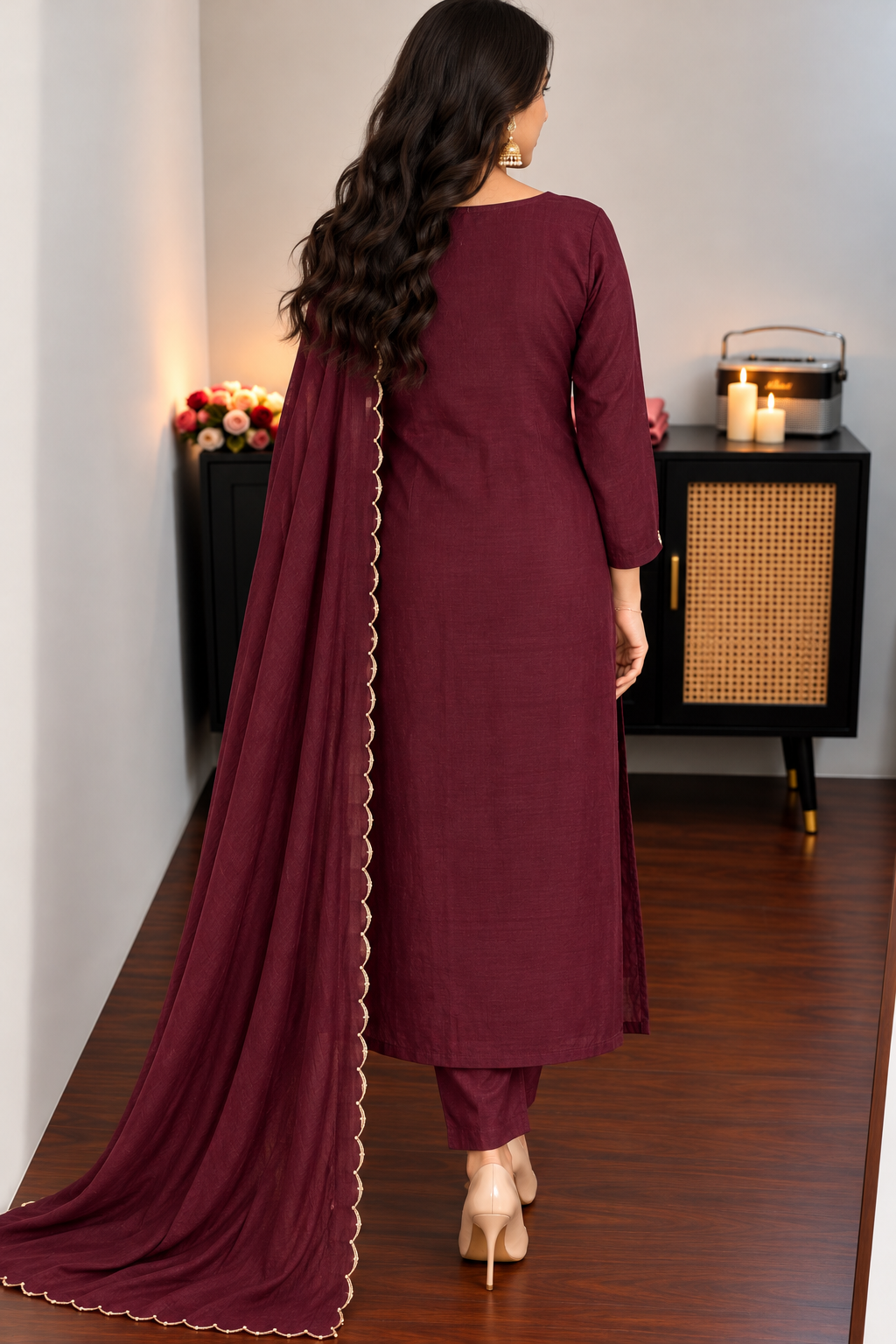 “ISHIKA” Brwon handcrafted dola silk kurti sets