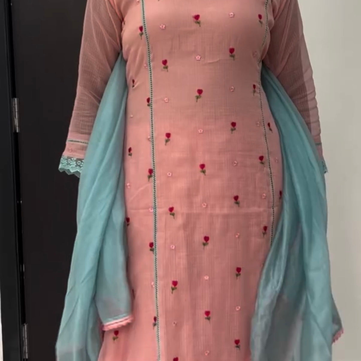 ✨Rosie - Peach Rose Mul Kota A-Line Kurta set
