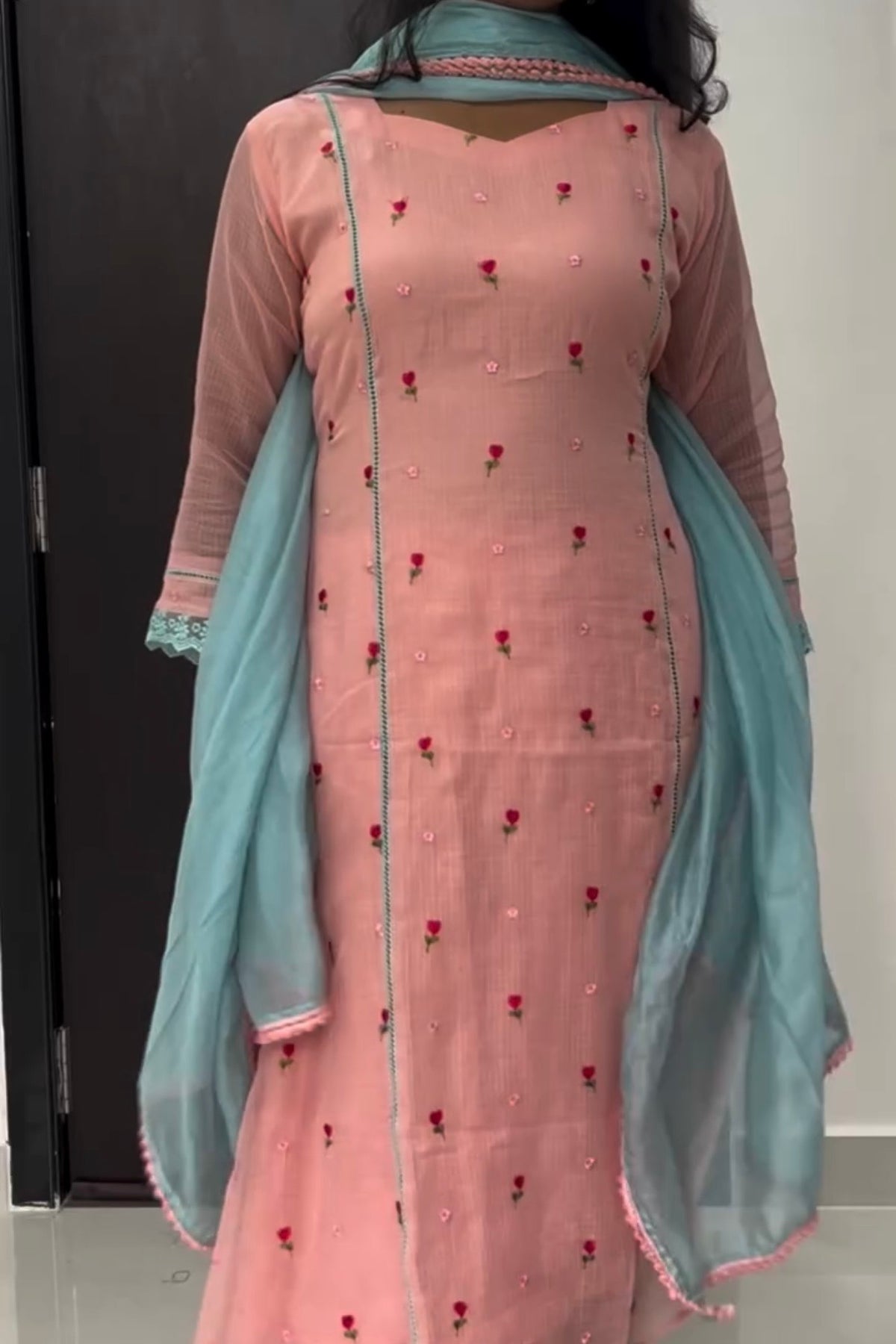 ✨Rosie - Peach Rose Mul Kota A-Line Kurta set