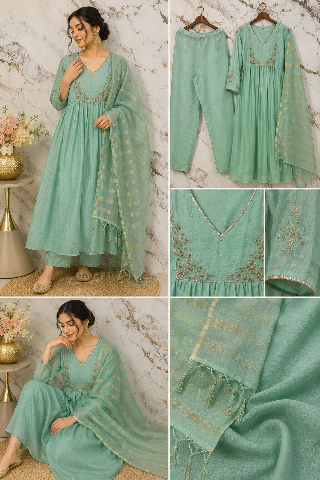 ✨ Gulnoor – Mul Chanderi A-Line Kurta Set with Dupatta
