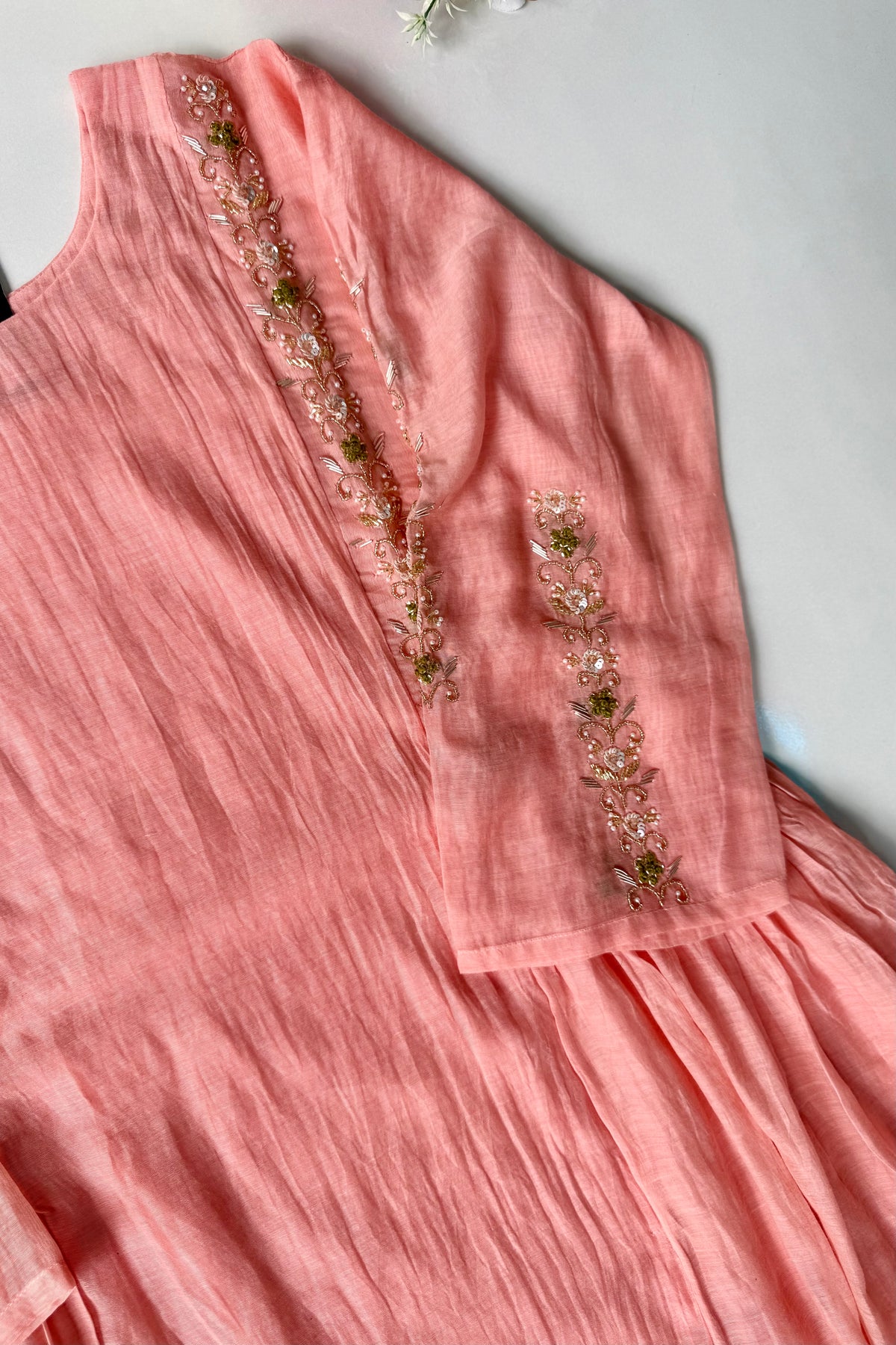 ✨ Princi- Premium Coral Rose Mul Chanderi Anarkali Kurta Set