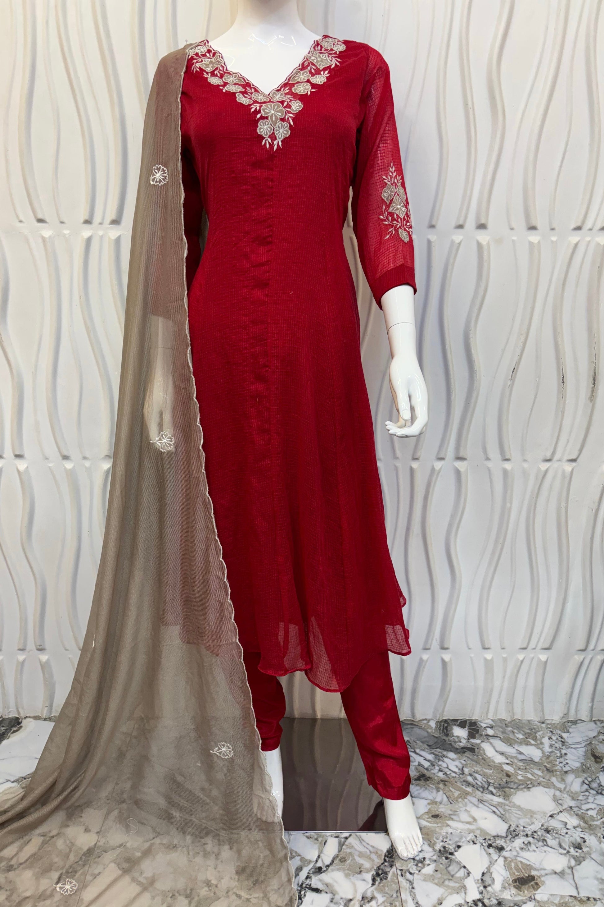 ✨AZ02- Beautiful Kota Embroidered A Line Kurta set