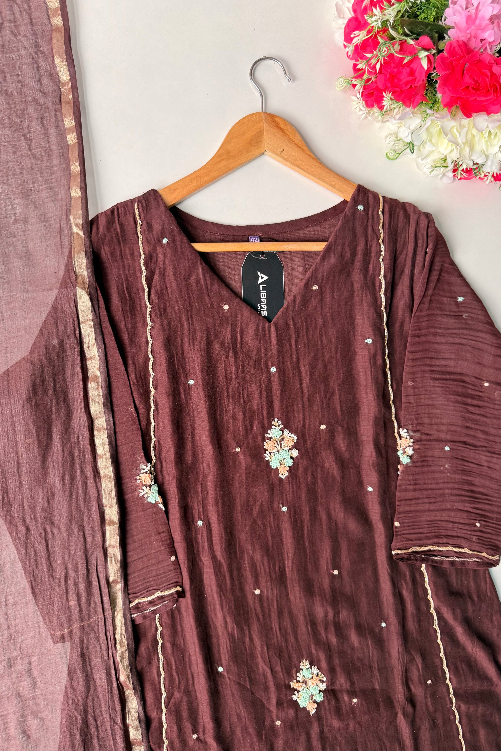 ✨Myra - Brown Mul Chanderi A-Line Anarkali Kurta set