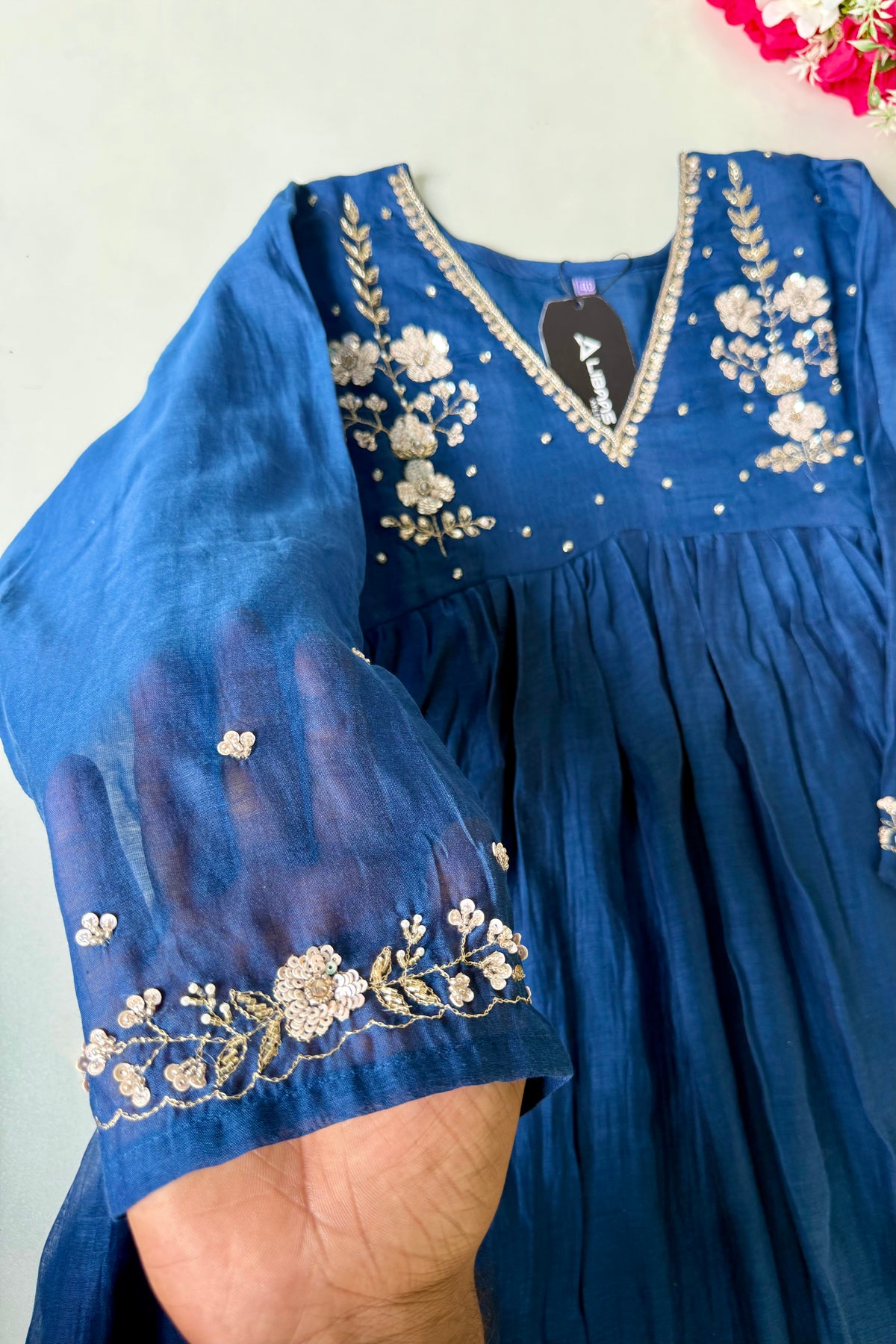 🛍️”Melody –  Premium Blue Banarsi Mul Chanderi Anarkali Suit