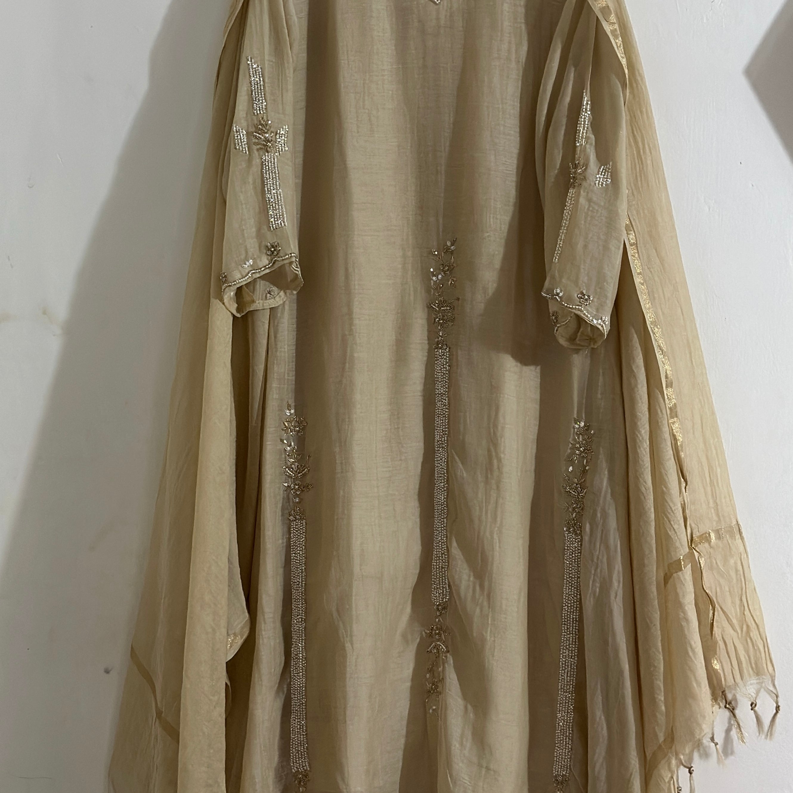 ✨ Mishka- Premium Champagne Ivory Mul Chanderi A Line Kurta Set