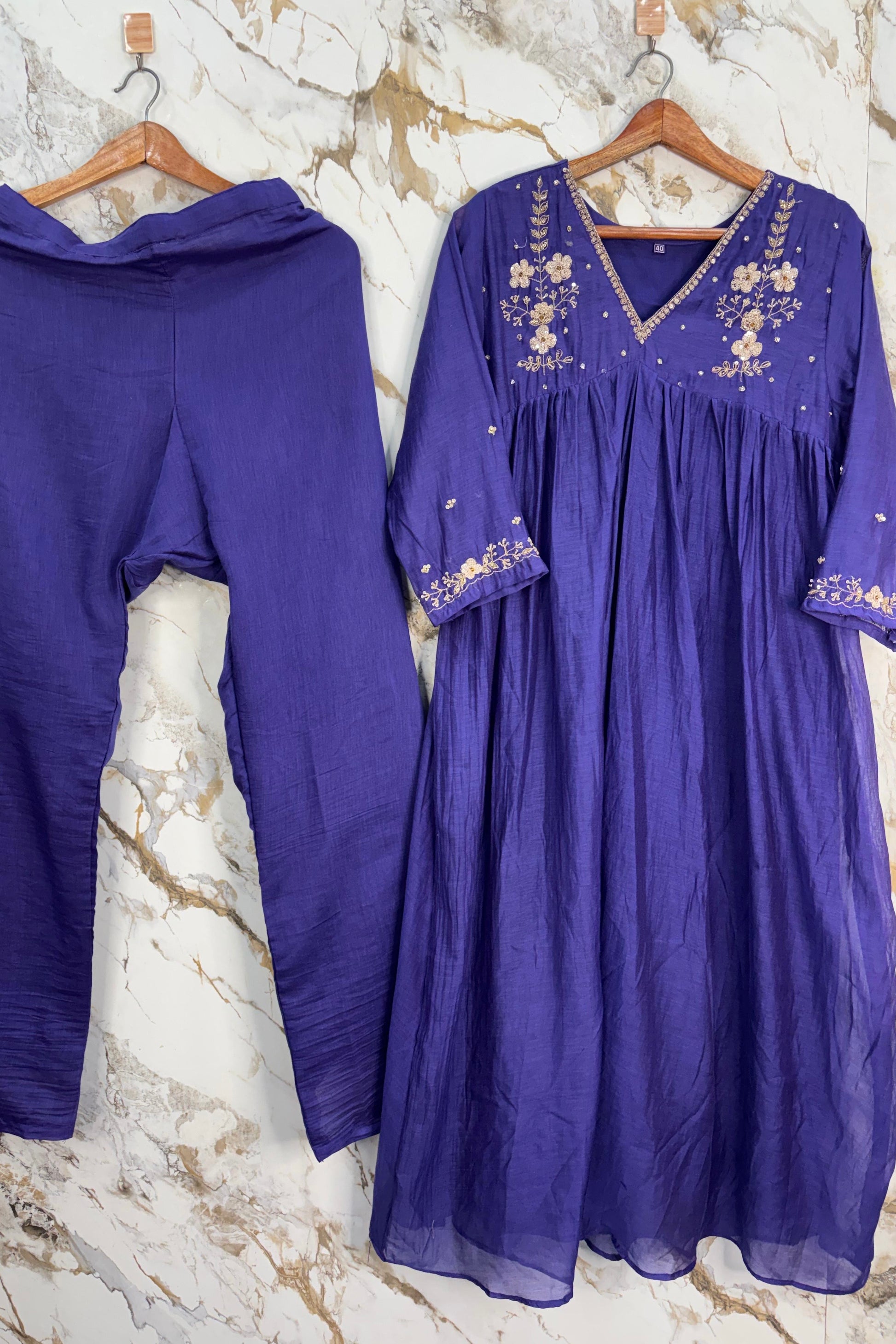 🛍️”Melody –  Premium Blue Banarsi Mul Chanderi A Line Suit