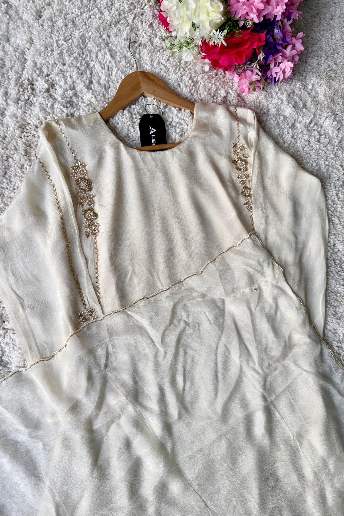 ✨Amara -Introducing Cream Heavy Handwork Chinnon A Line Suit