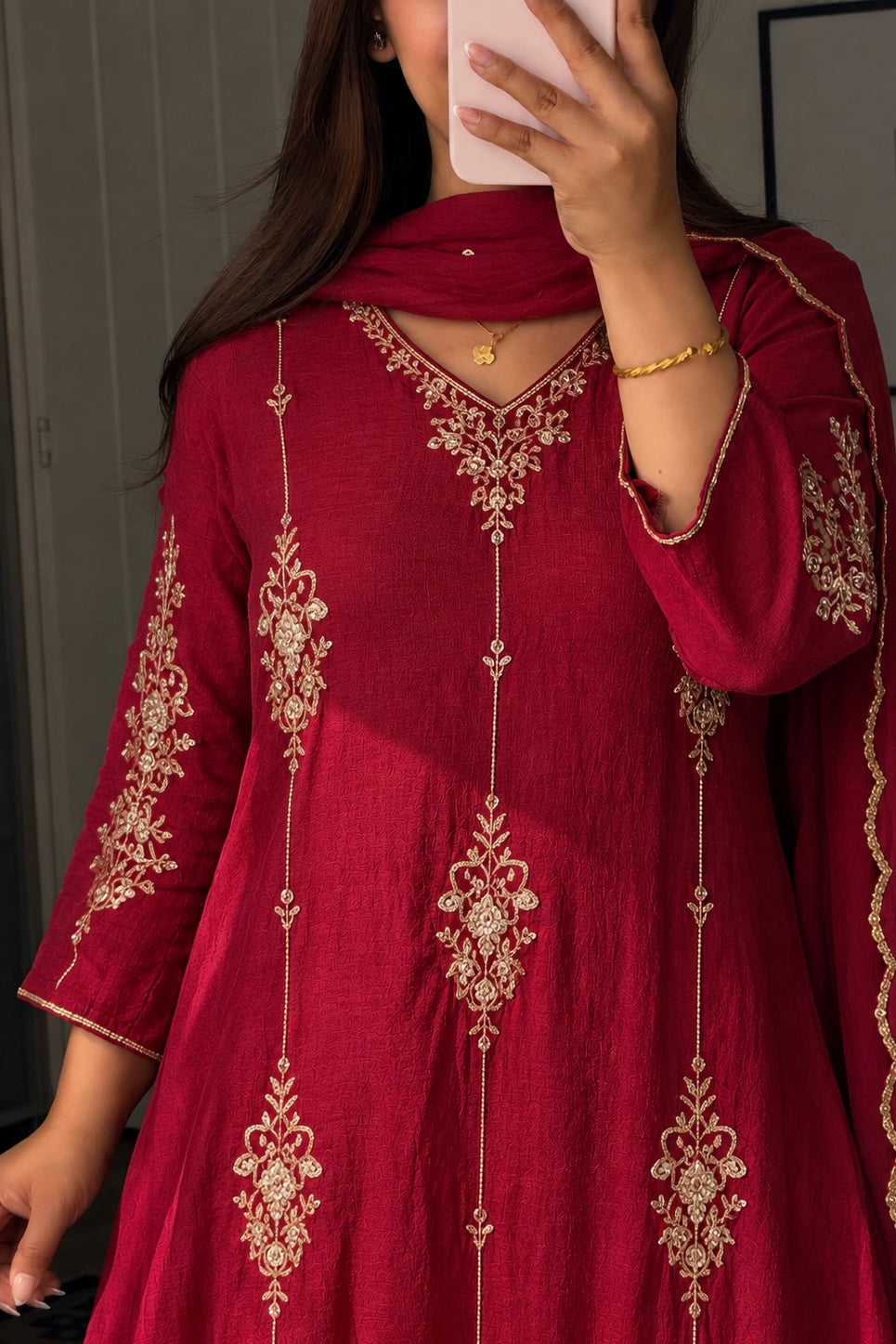 ✨Rida - Diwali Special Red Mul Chanderi A-Line Kurta Set